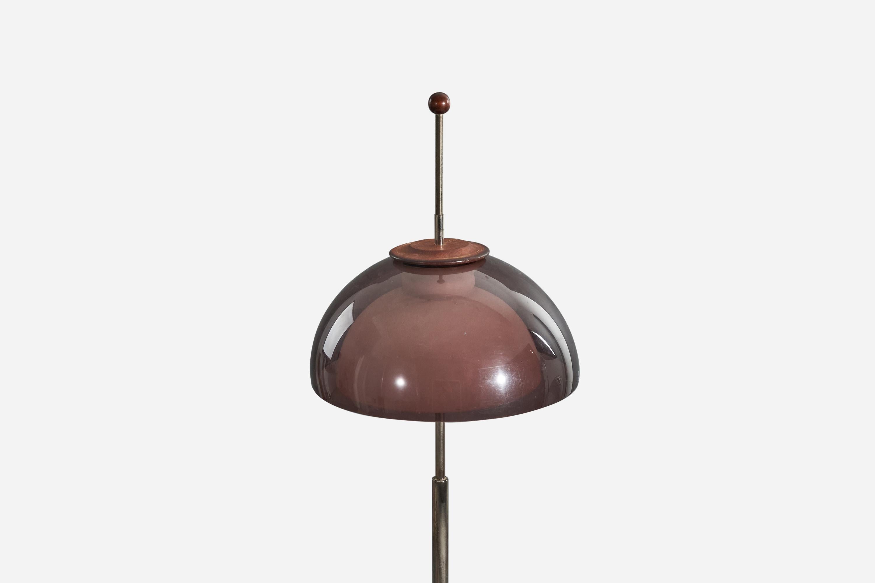 Mid-Century Modern Italian Designer, Floor Lamp, Brass, Acrylic, Teak, Marble, Italy, 1950s For Sale