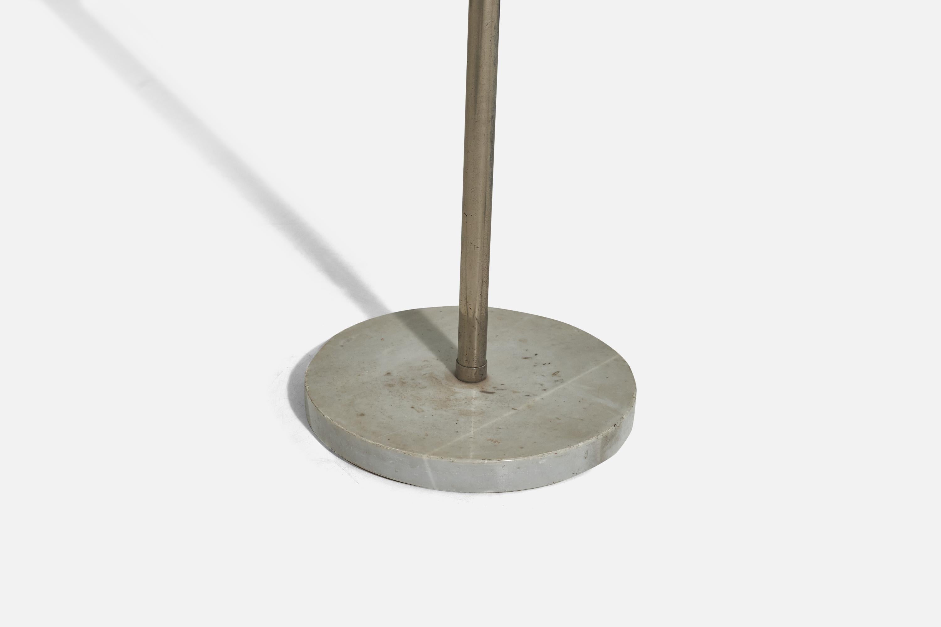 Italian Designer, Floor Lamp, Brass, Acrylic, Teak, Marble, Italy, 1950s In Good Condition For Sale In High Point, NC