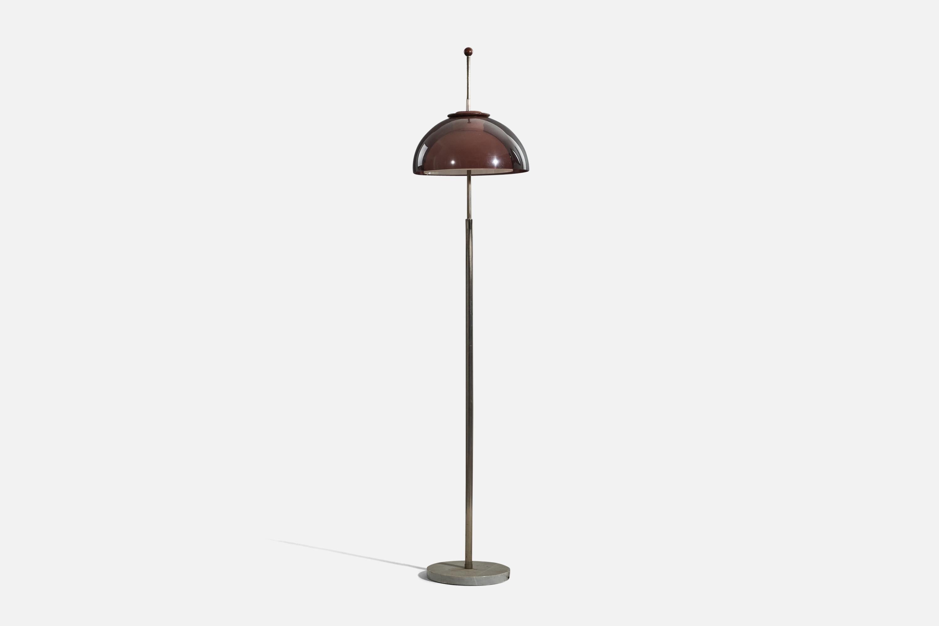 Mid-20th Century Italian Designer, Floor Lamp, Brass, Acrylic, Teak, Marble, Italy, 1950s For Sale