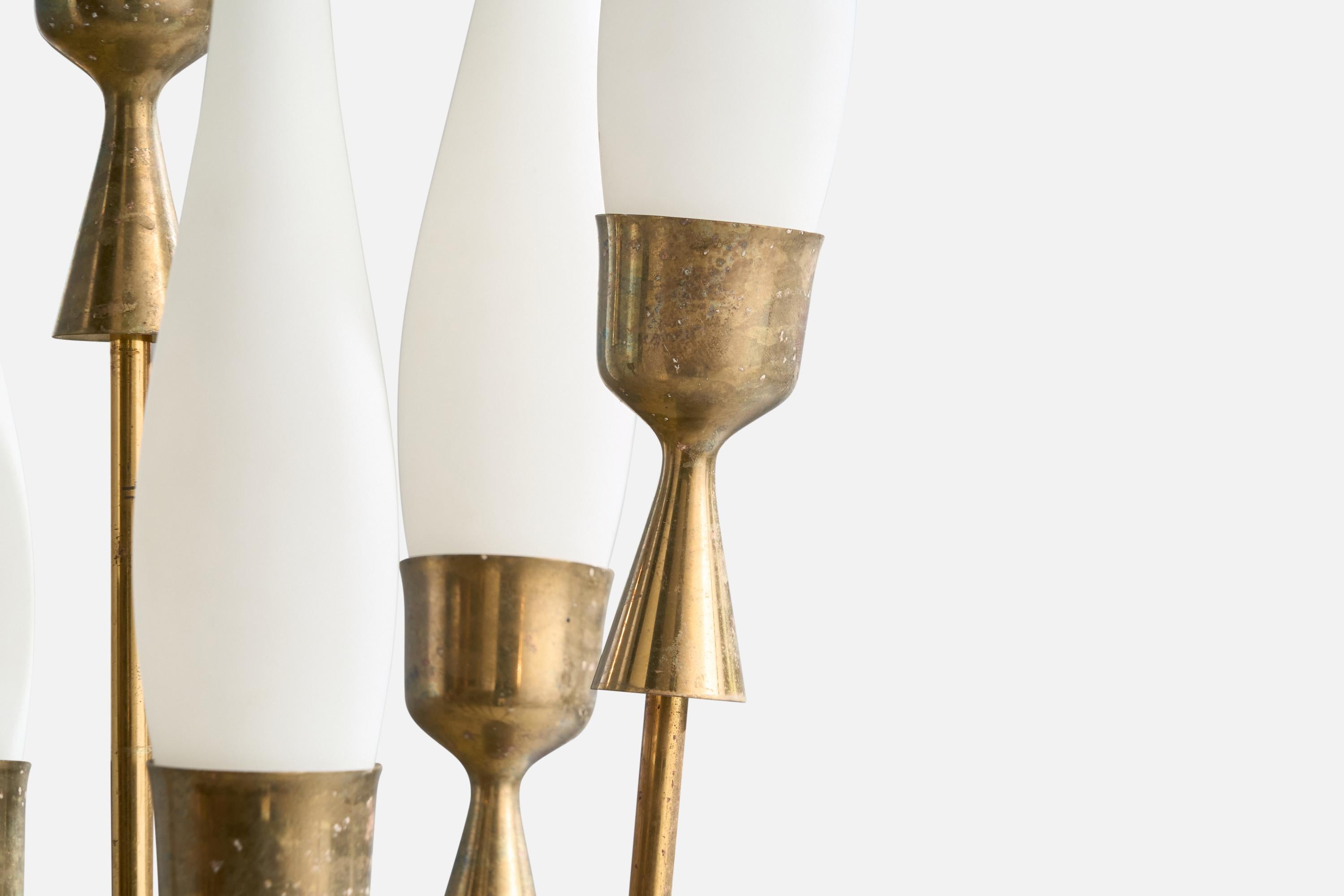Italian Designer, Floor Lamp, Brass, Copper, Glass, Italy, 1950s For Sale 8