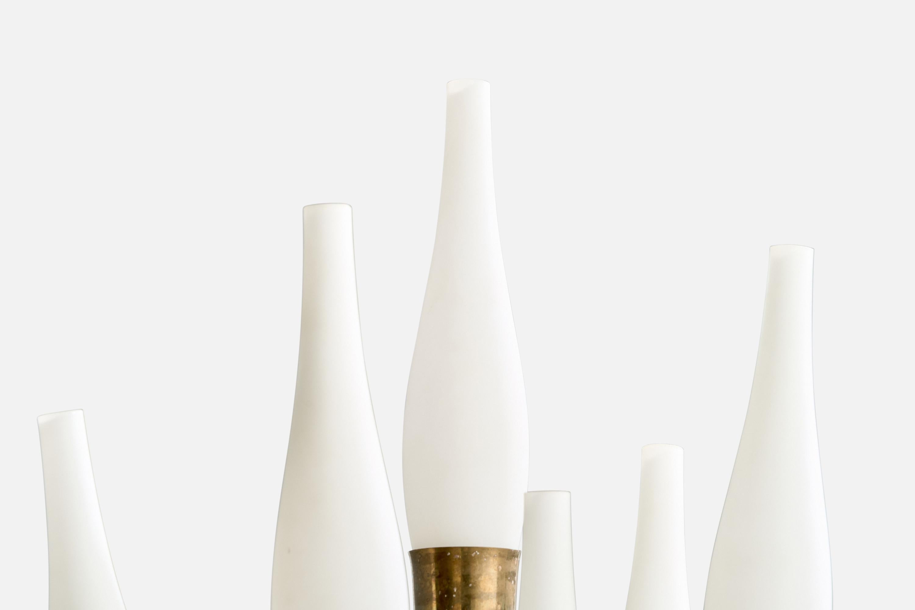 Italian Designer, Floor Lamp, Brass, Copper, Glass, Italy, 1950s For Sale 9