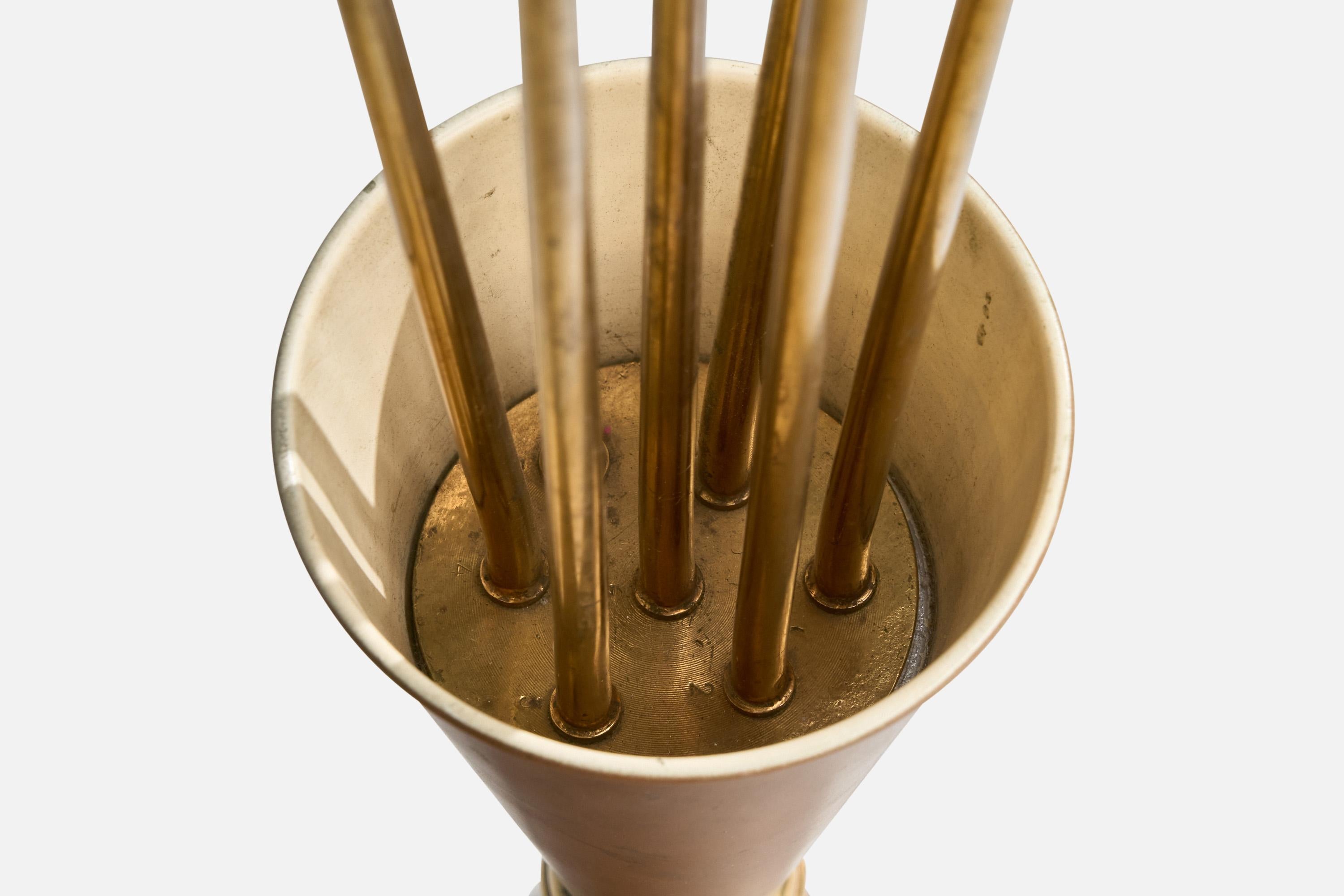 Italian Designer, Floor Lamp, Brass, Copper, Glass, Italy, 1950s For Sale 11