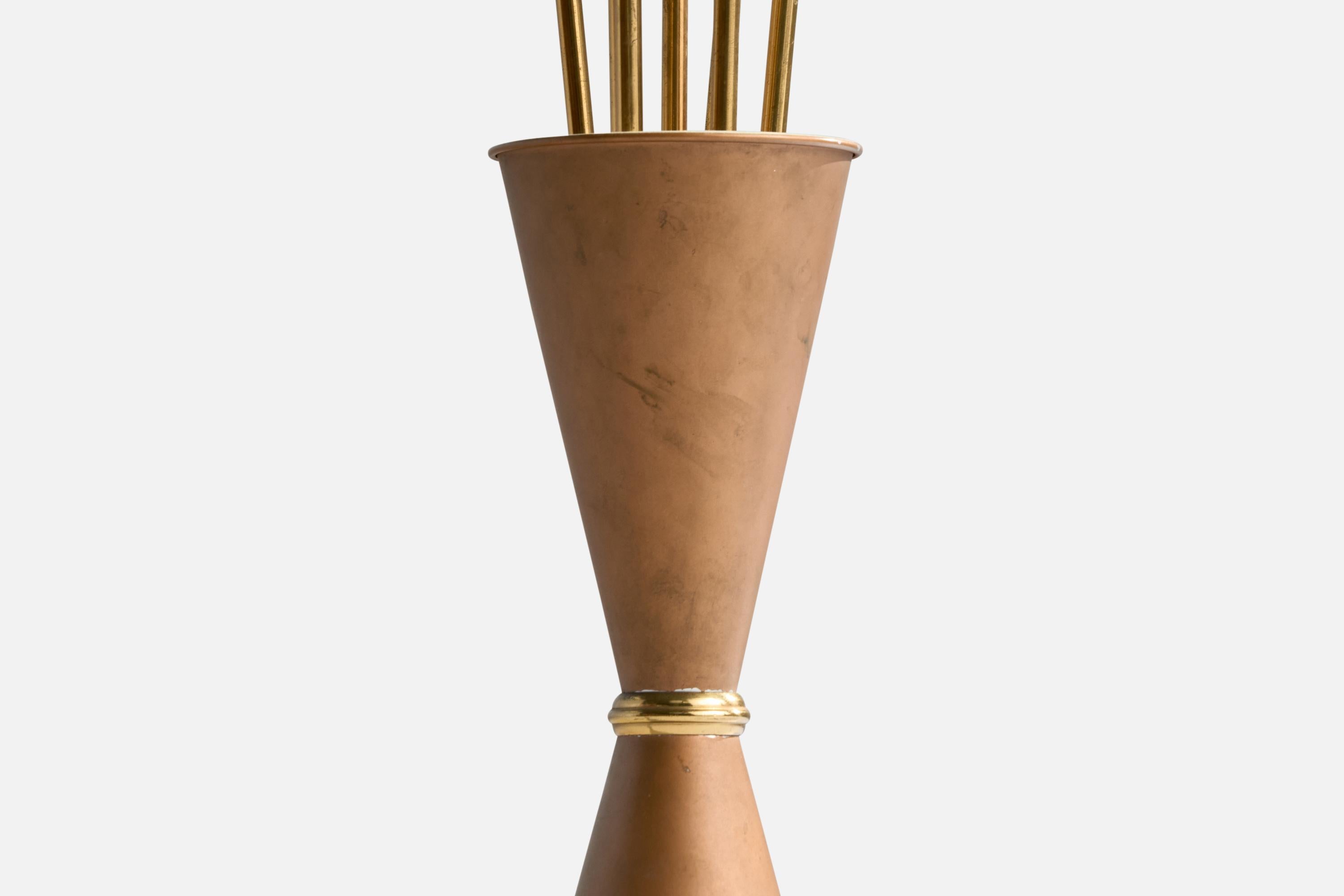 Italian Designer, Floor Lamp, Brass, Copper, Glass, Italy, 1950s For Sale 2