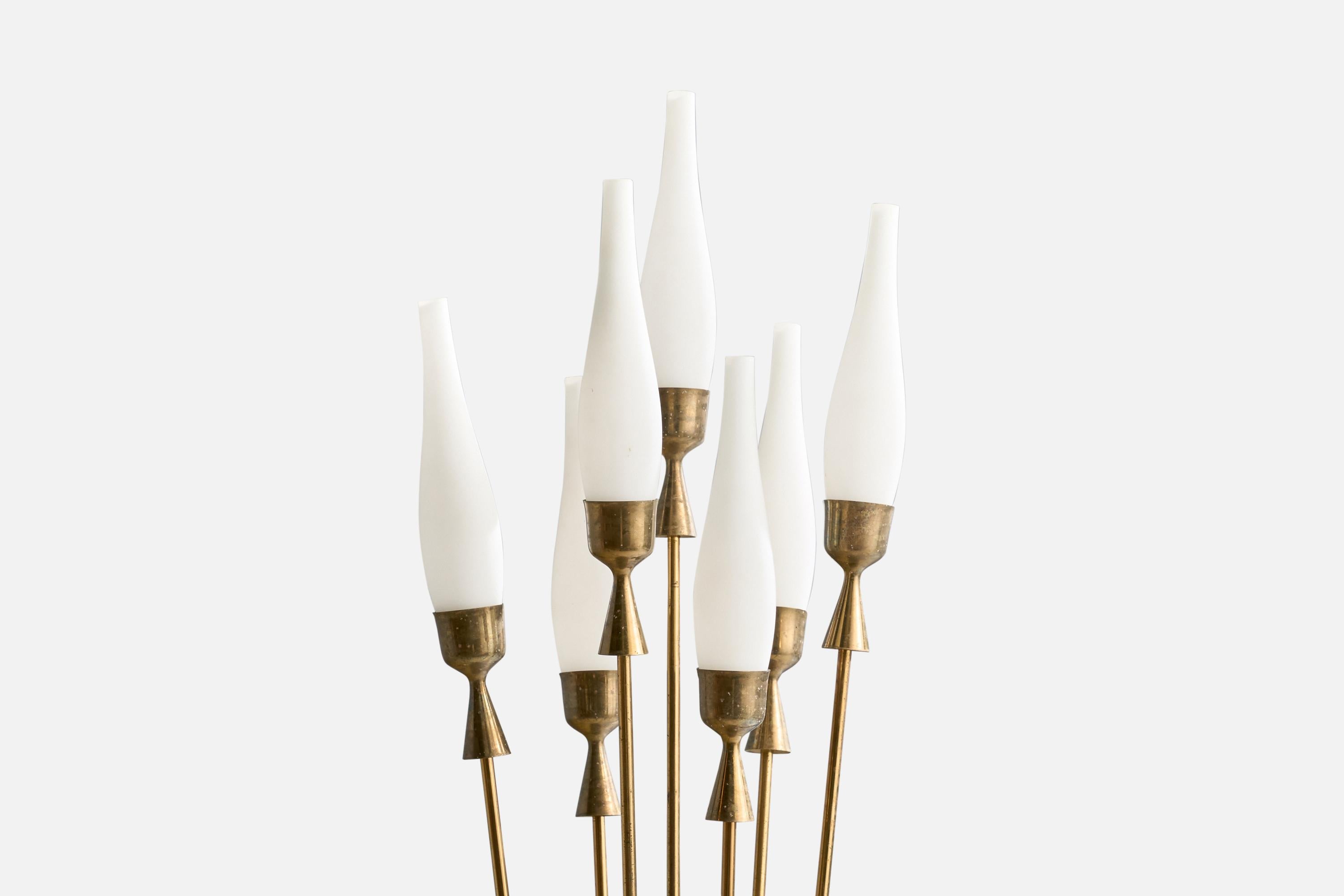 Italian Designer, Floor Lamp, Brass, Copper, Glass, Italy, 1950s For Sale 5