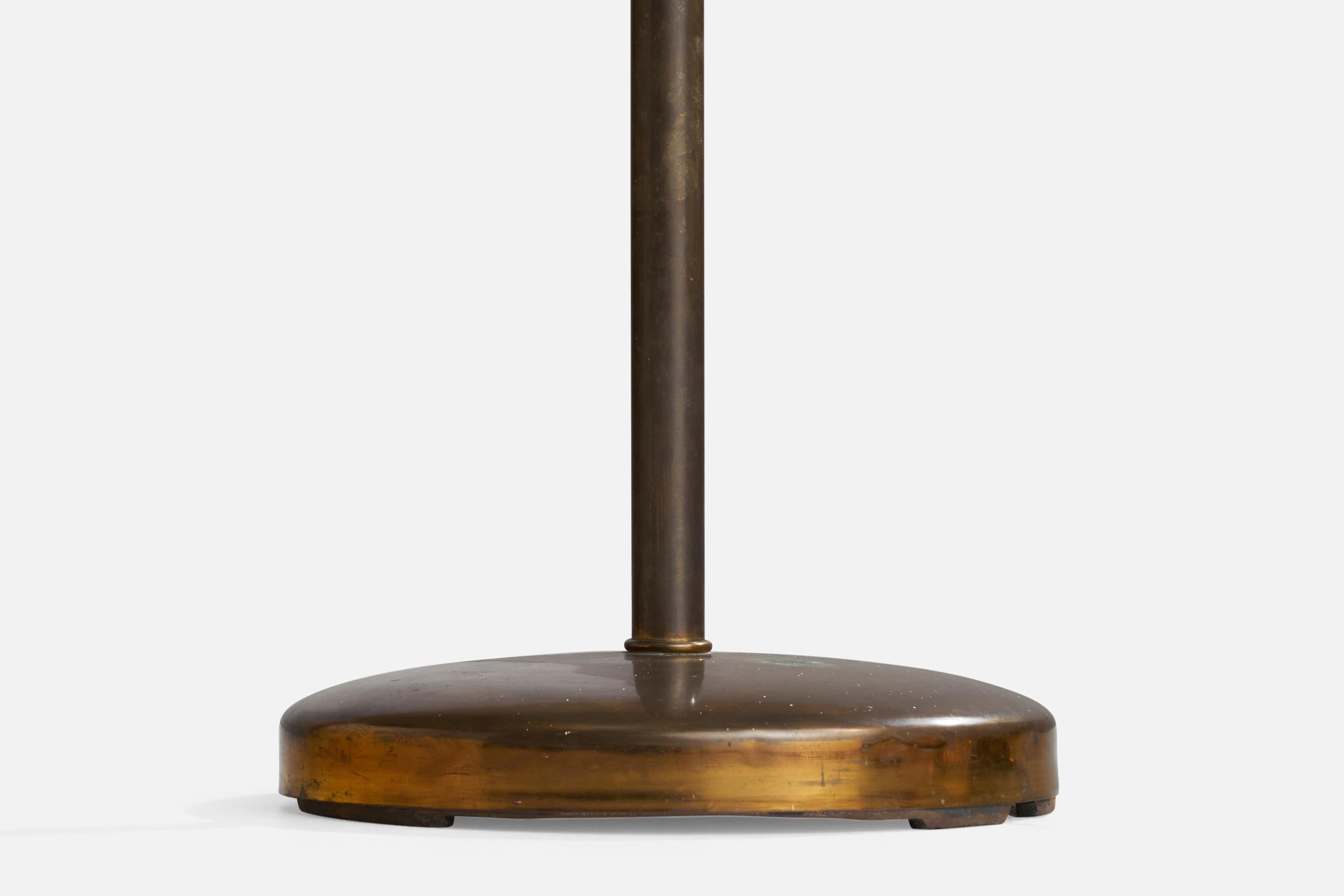 Italian Designer, Floor Lamp, Brass, Cotton, Italy, 1930s For Sale 1