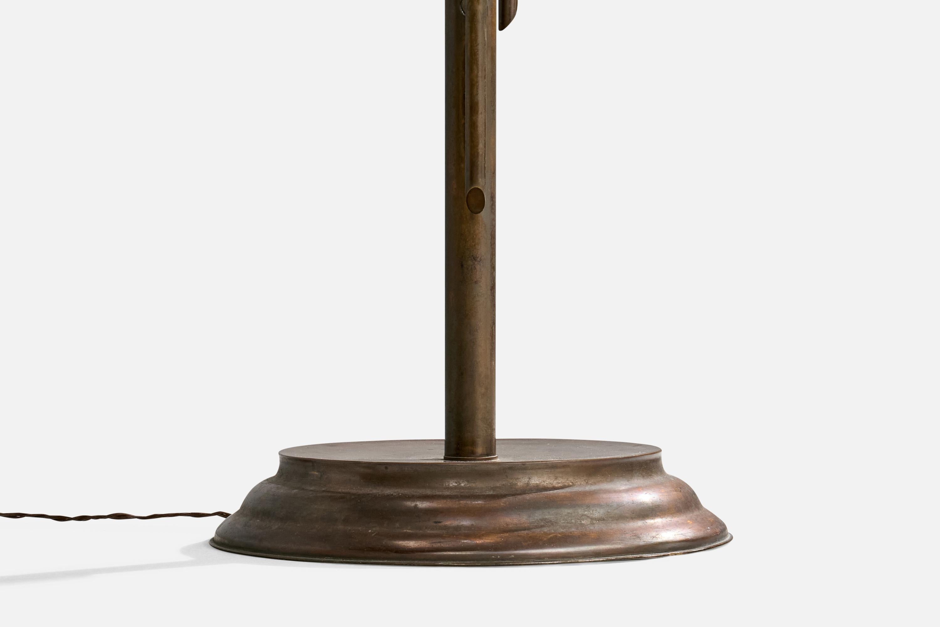 Italian Designer, Floor Lamp, Brass, Fabric, Italy, 1940s For Sale 6