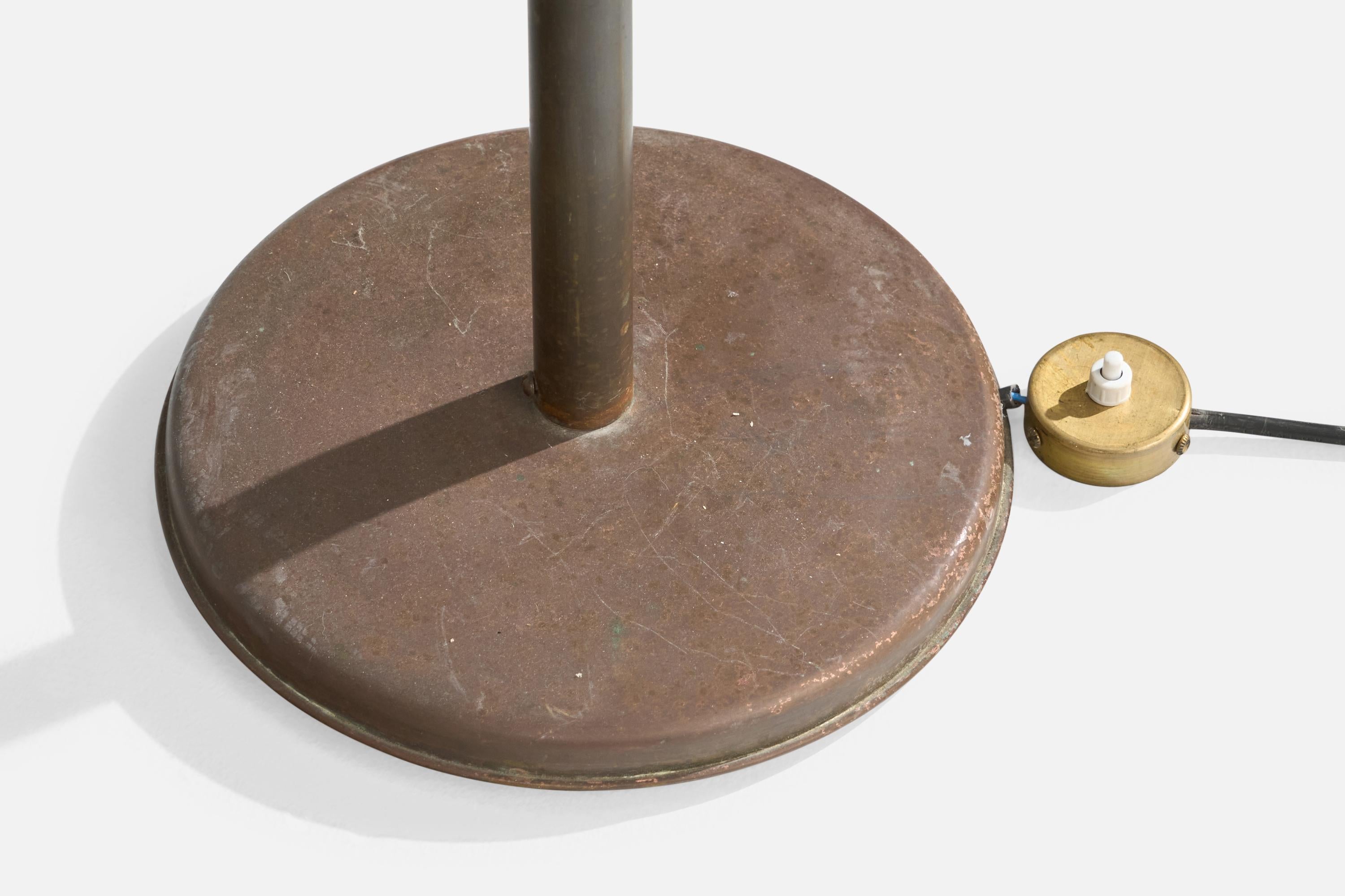 Italian Designer, Floor Lamp, Brass, Fabric, Italy, 1940s For Sale 9