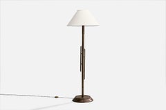 Italian Designer, Floor Lamp, Brass, Fabric, Italy, 1940s