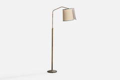 Italian Designer, Floor Lamp, Brass, Fabric, Italy, 1940s