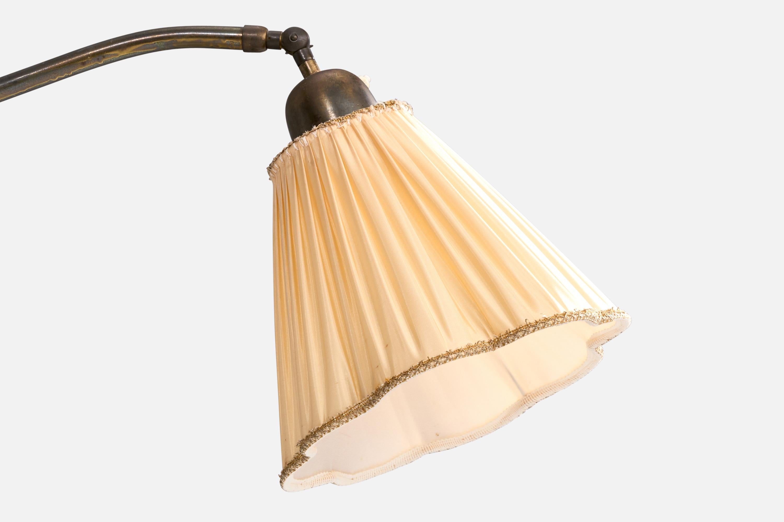 Mid-20th Century Italian Designer, Floor Lamp, Brass, Fabric, Italy, 1940s.