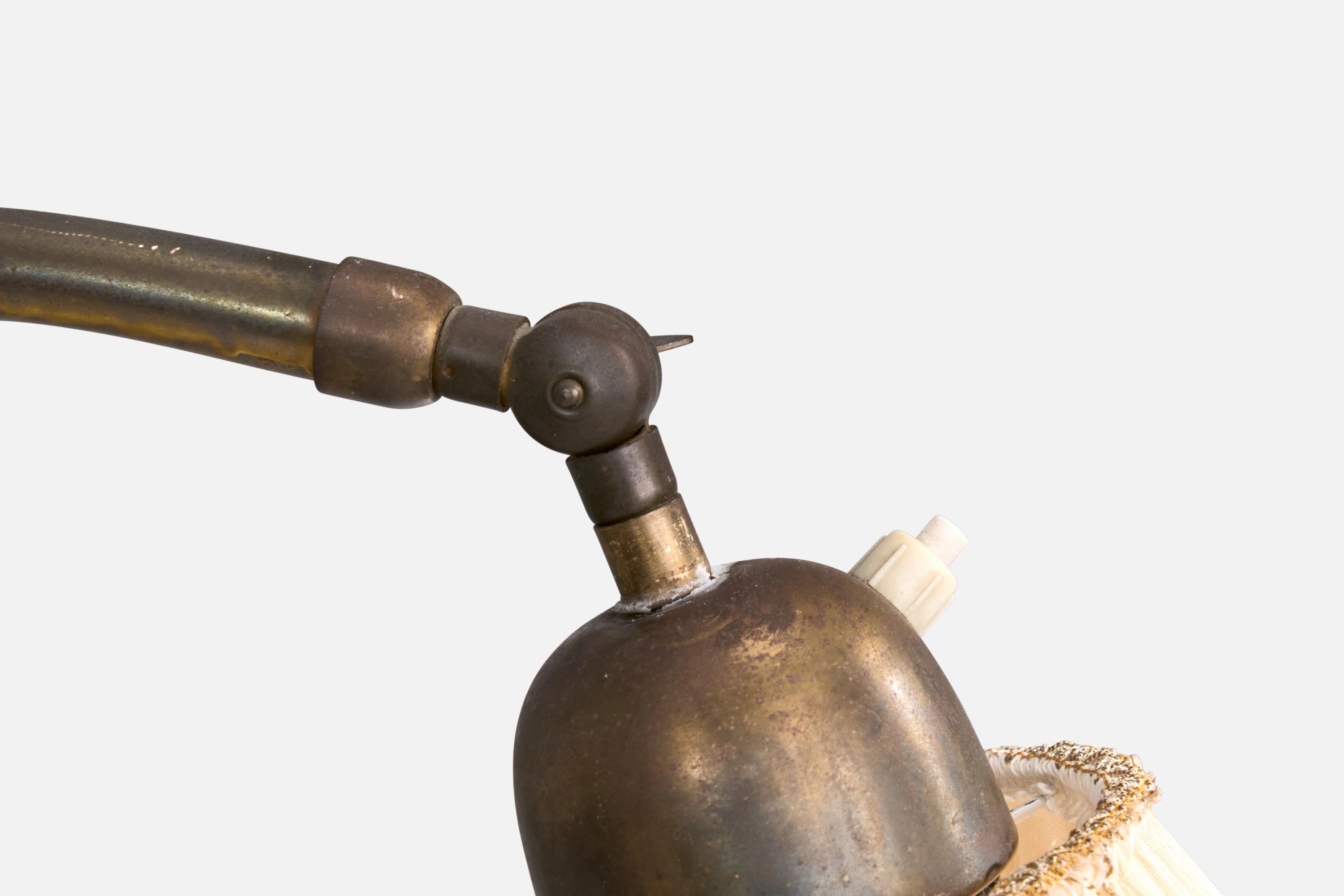 Italian Designer, Floor Lamp, Brass, Fabric, Italy, 1940s. 1