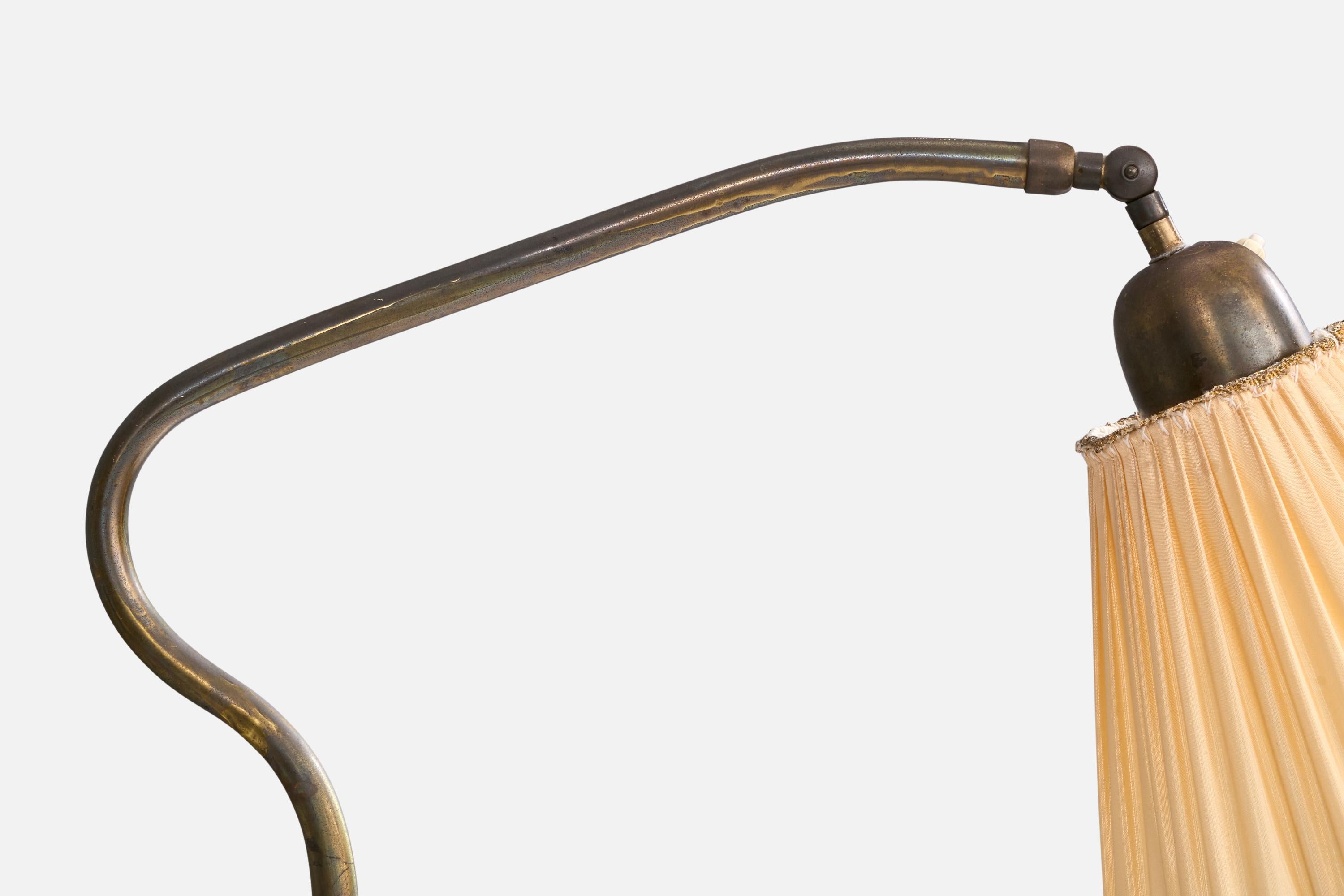 Italian Designer, Floor Lamp, Brass, Fabric, Italy, 1940s. 2