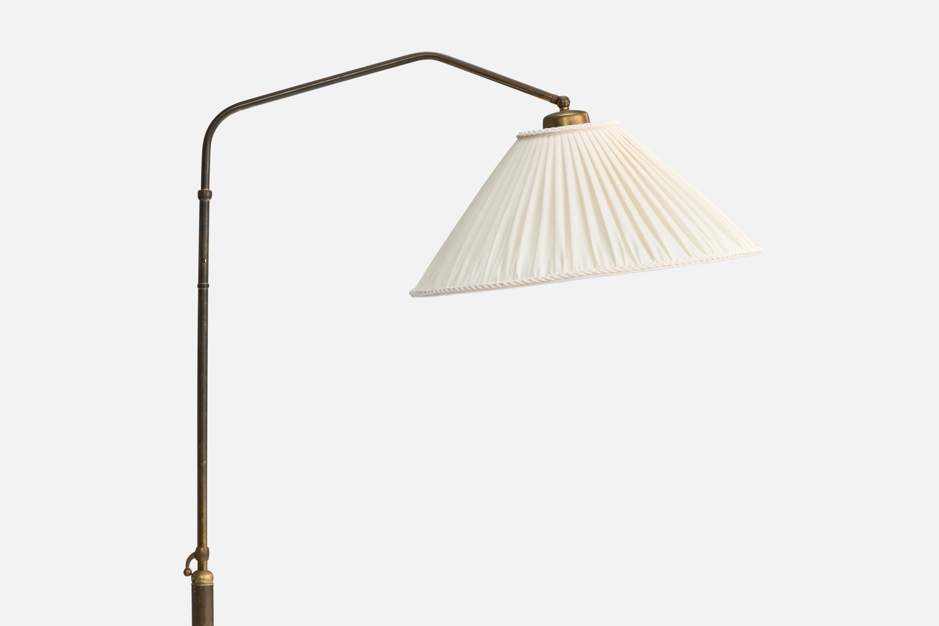 Italian Designer, Floor Lamp, Brass, Fabric, Italy, 1940s For Sale 2