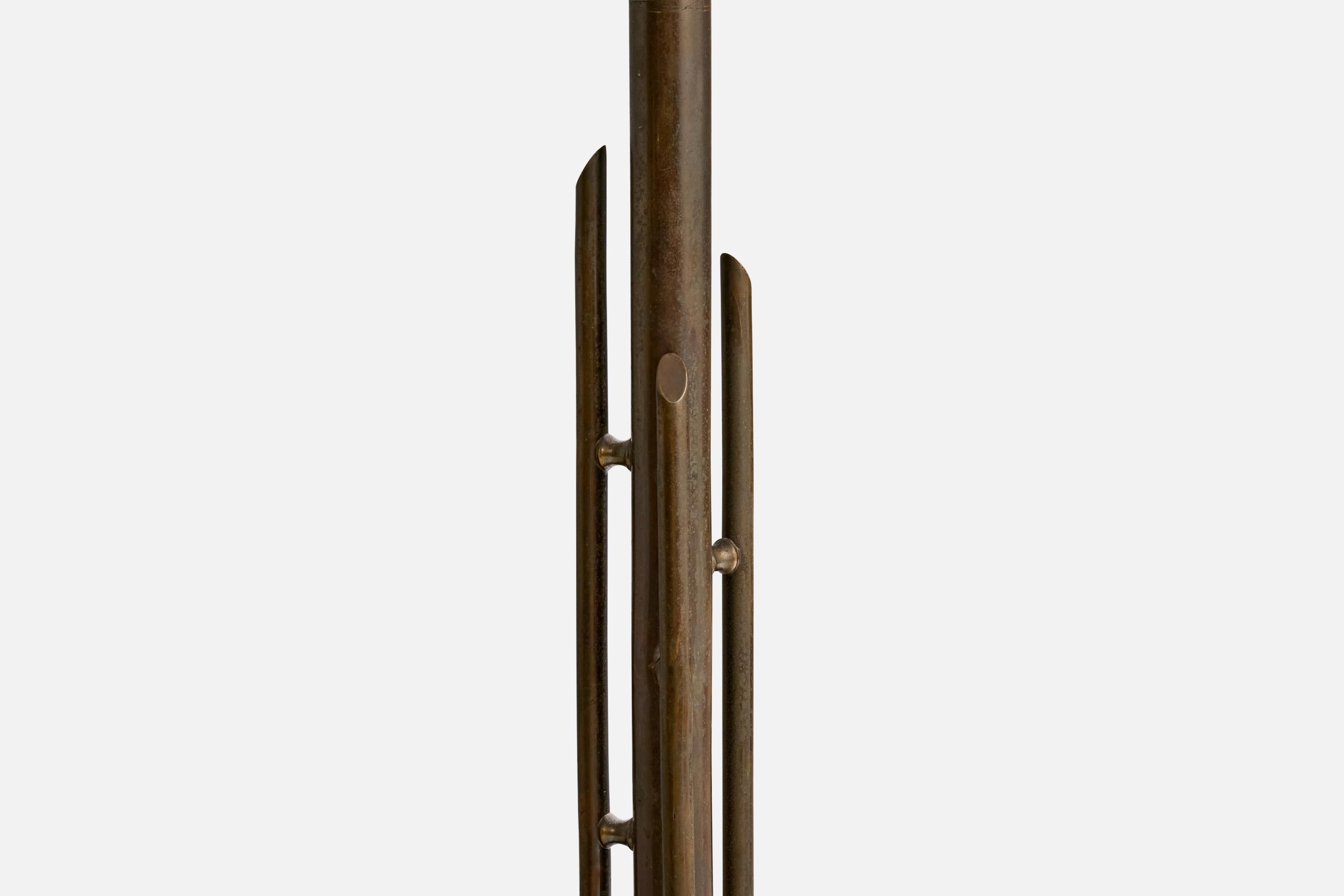 Italian Designer, Floor Lamp, Brass, Fabric, Italy, 1940s For Sale 2