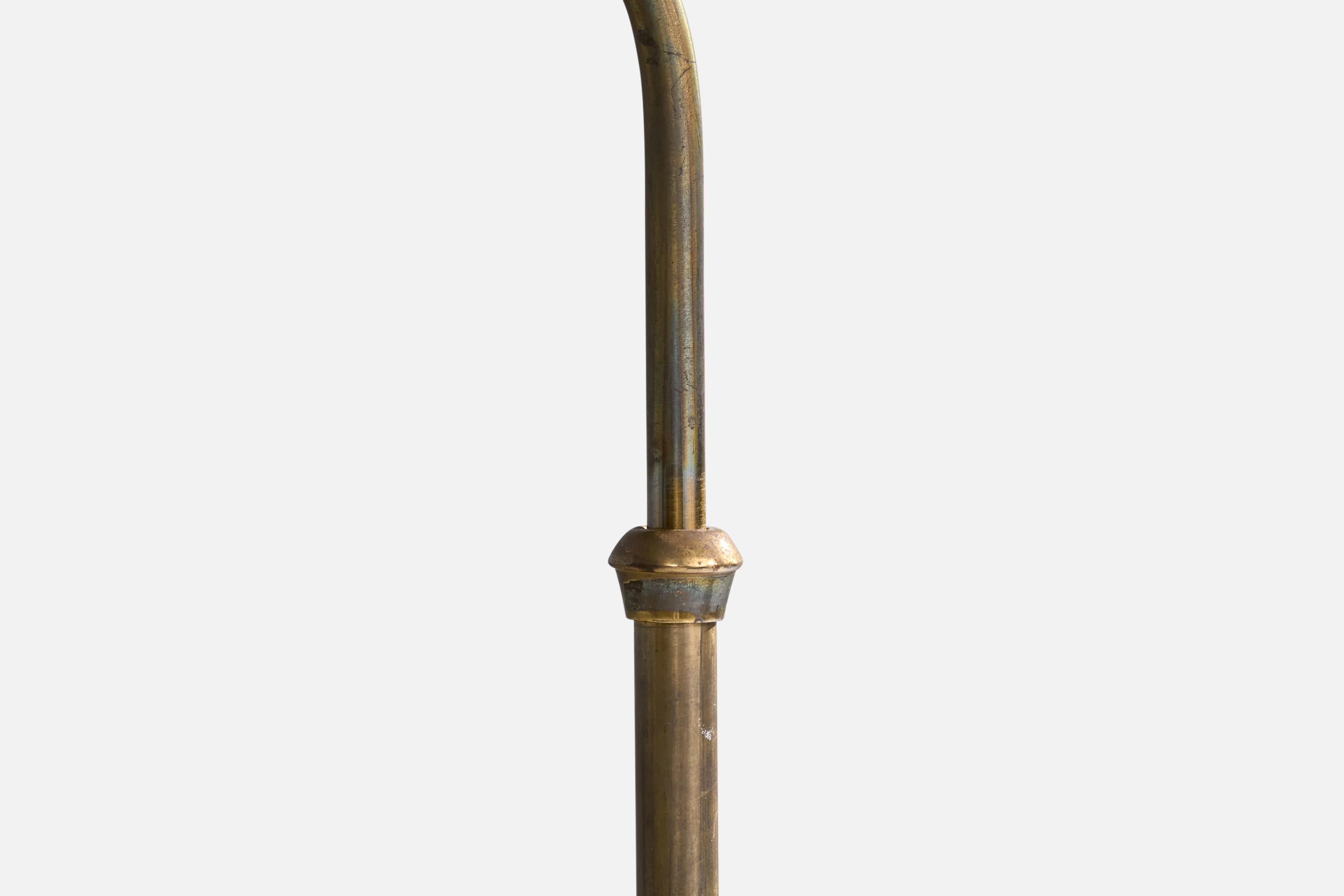 Italian Designer, Floor Lamp, Brass, Fabric, Italy, 1940s. 3