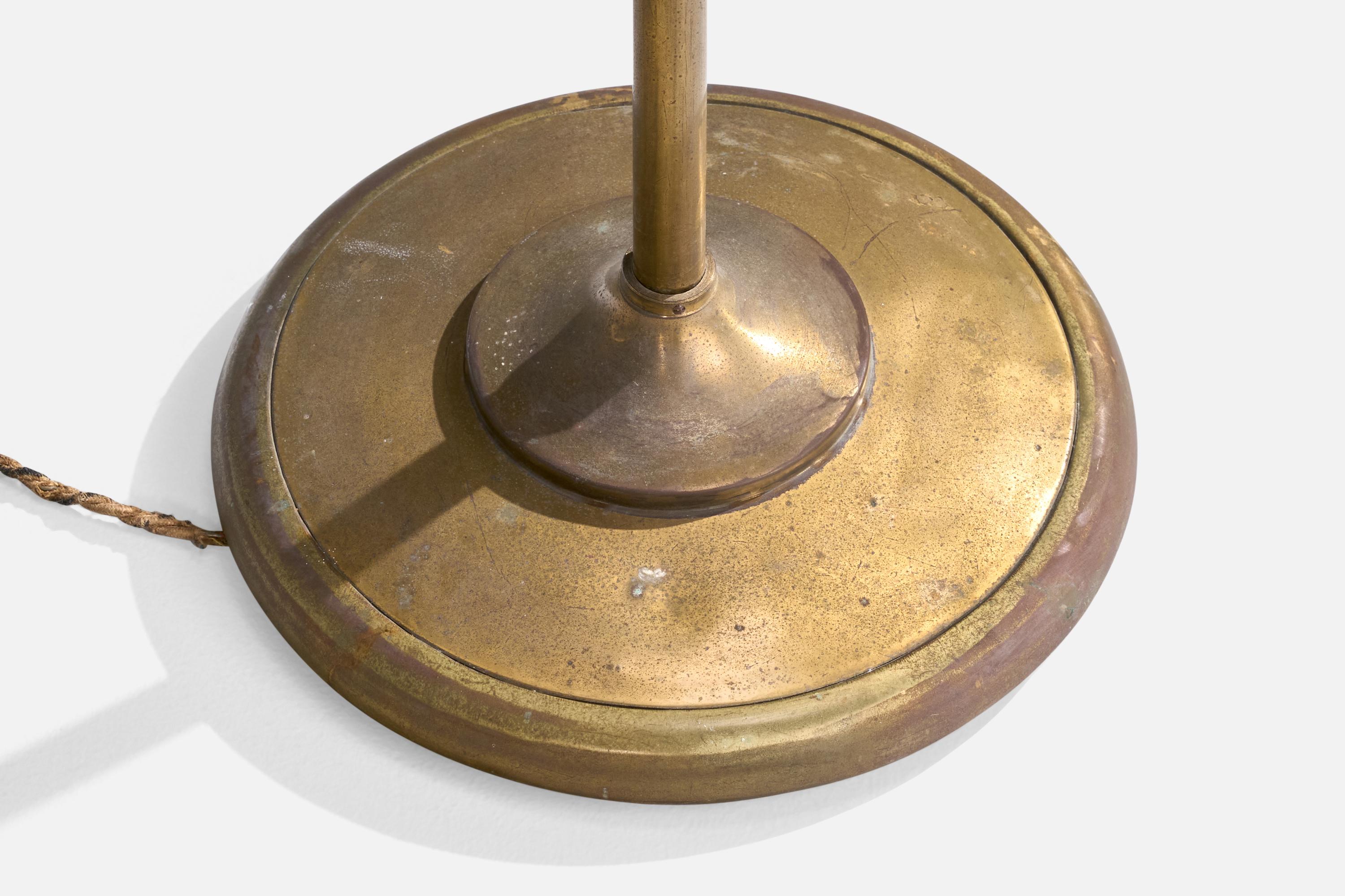 Italian Designer, Floor Lamp, Brass, Fabric, Italy, 1940s. 4