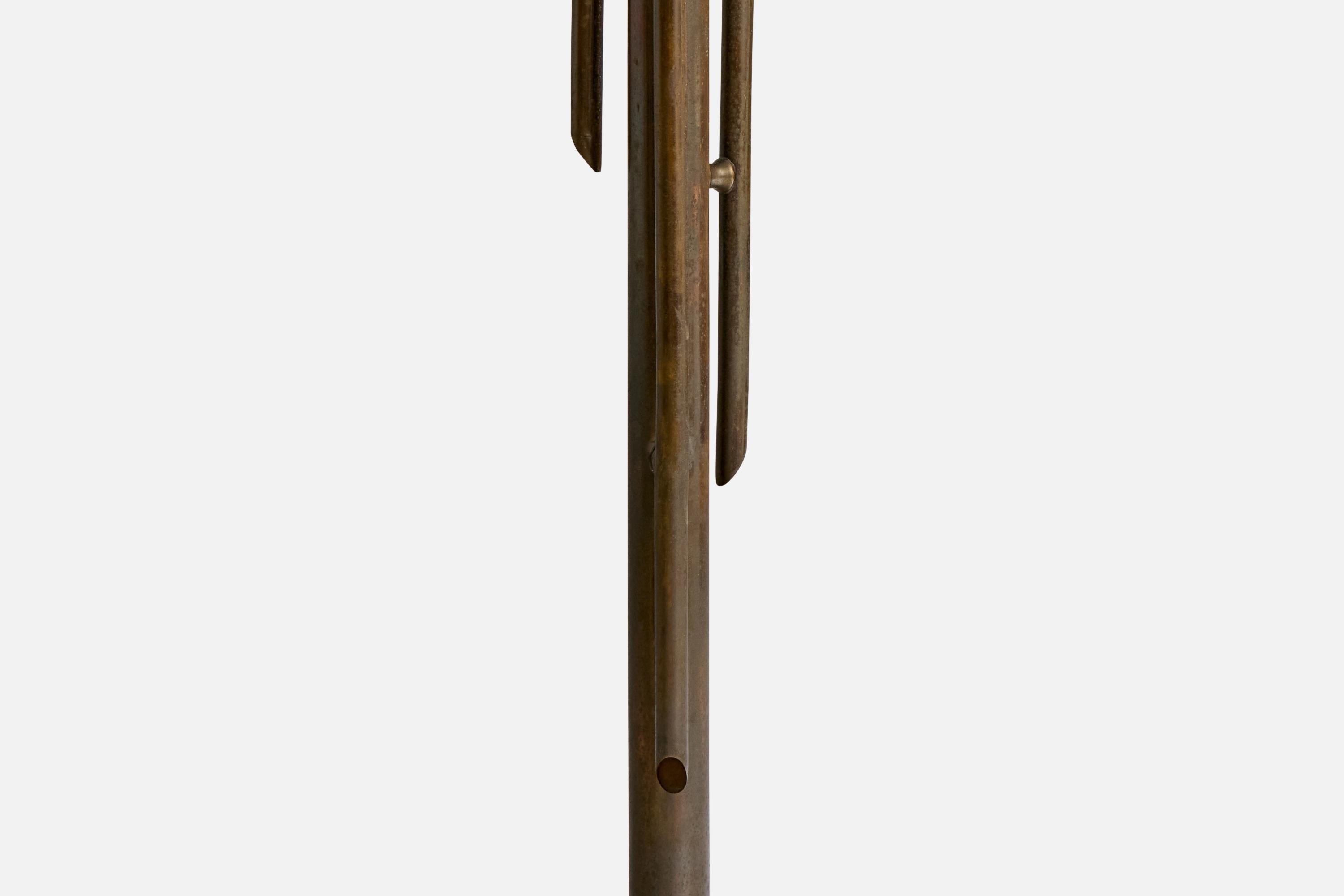 Italian Designer, Floor Lamp, Brass, Fabric, Italy, 1940s For Sale 4