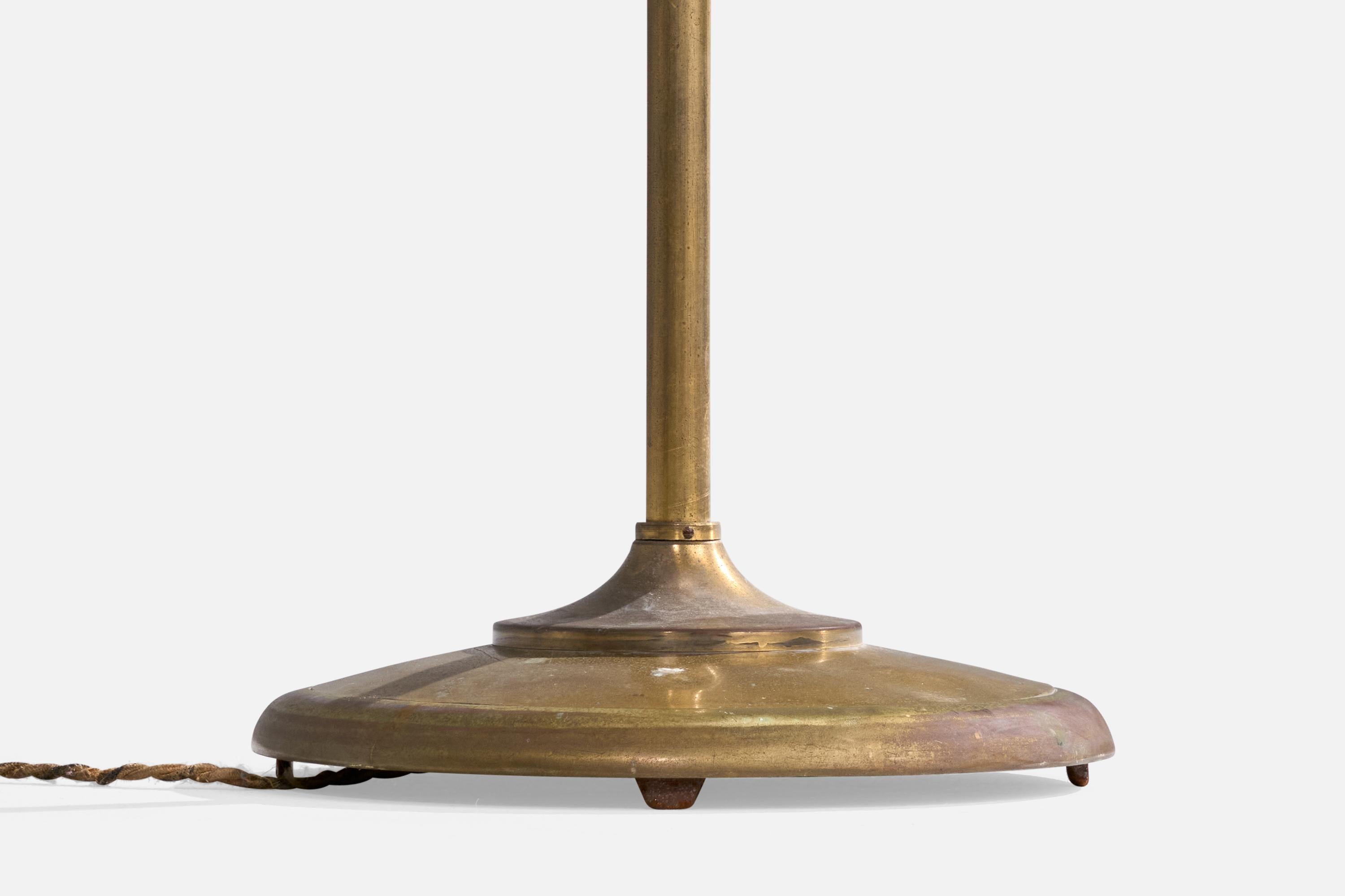 Italian Designer, Floor Lamp, Brass, Fabric, Italy, 1940s. 5