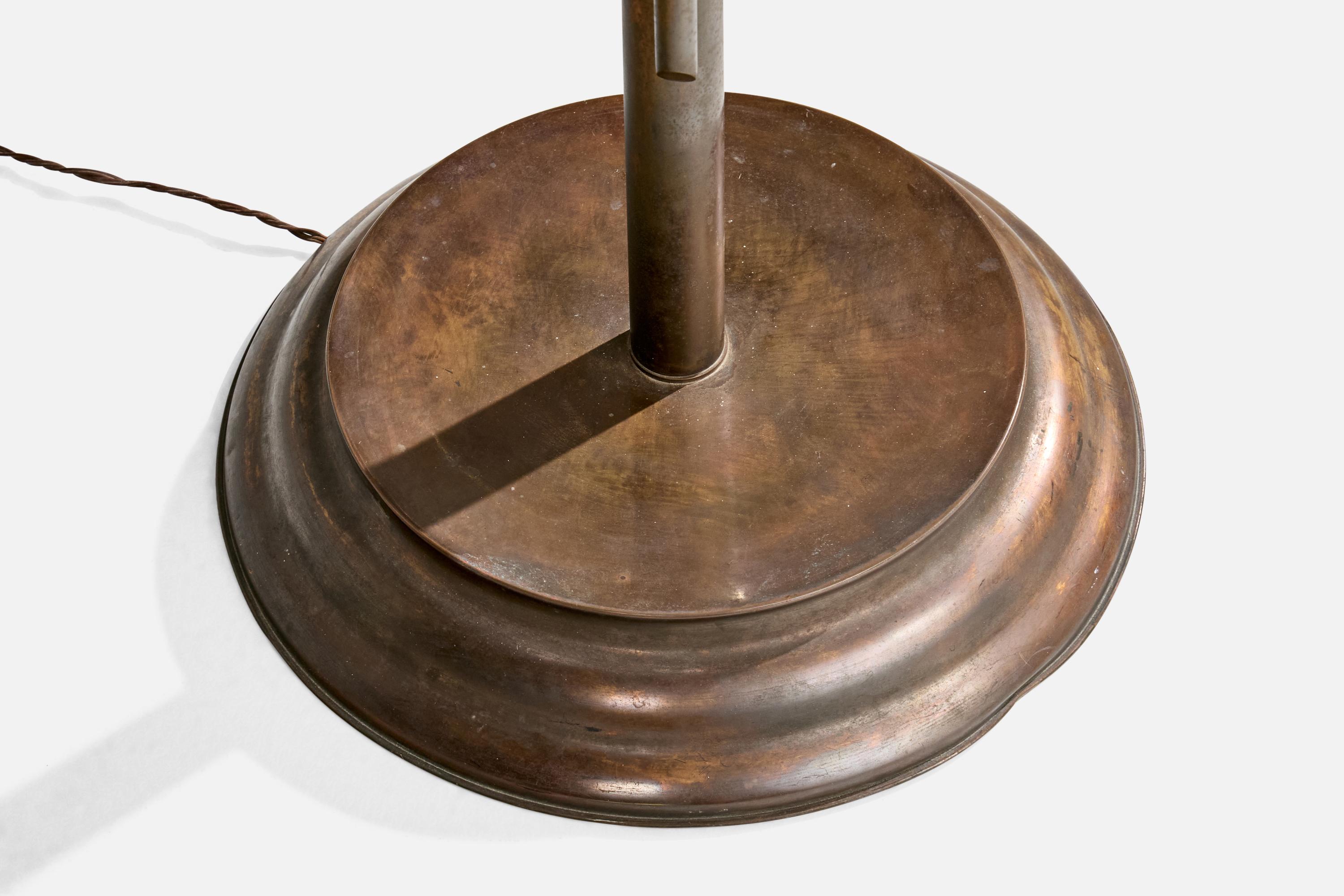 Italian Designer, Floor Lamp, Brass, Fabric, Italy, 1940s For Sale 5