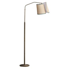 Italian Designer, Floor Lamp, Brass, Fabric, Italy, 1940s