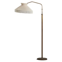 Lampadaire de designer italien, laiton, tissu, Italie, années 1940