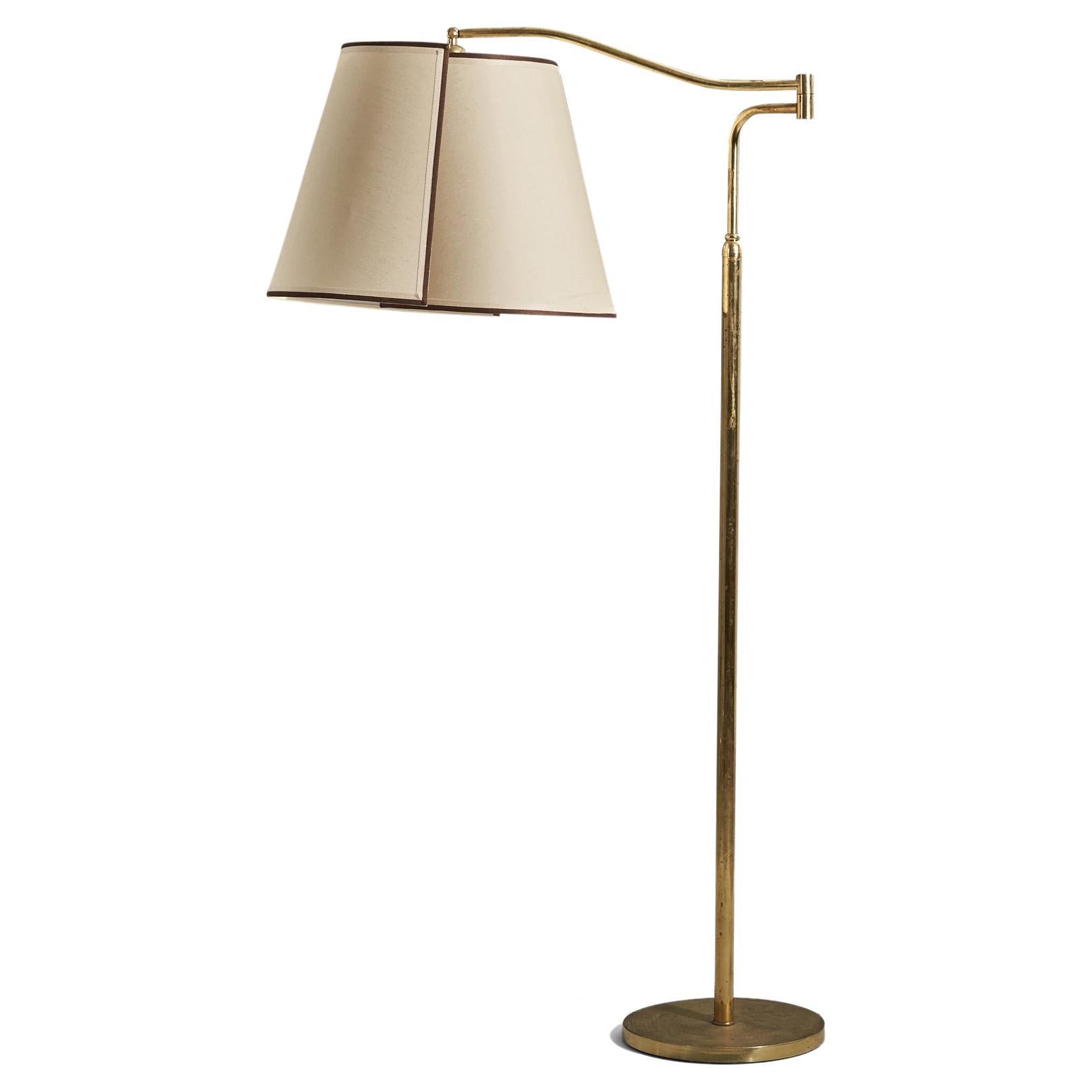 Italian Designer, Floor Lamp, Wood, Fabric, Italy, 1940s For Sale at