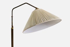 Italian Designer, Floor Lamp, Brass, Fabric, Italy, 1950s