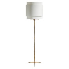 Italian Designer, Floor Lamp, Brass, Fabric, Italy, 1950s