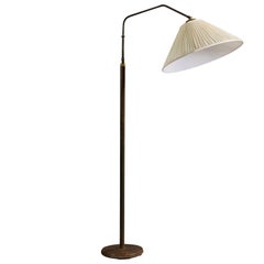 Italian Designer, Floor Lamp, Brass, Fabric, Italy, 1950s