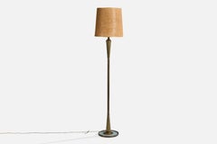 Designer italiano, lampada da terra, ottone, vetro, tela di juta, Italia, anni '50