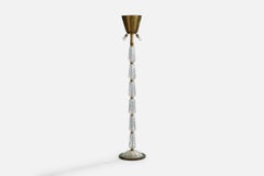 Italian Designer, Floor Lamp, Brass, Glass, Italy, 1930s