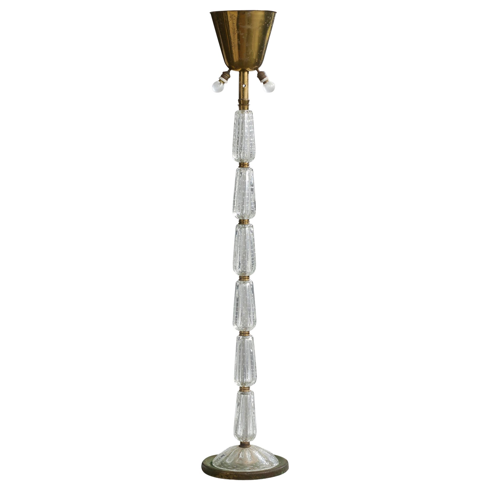 Lampada da terra di design italiano, ottone, vetro, Italia, anni 
1930 in vendita
