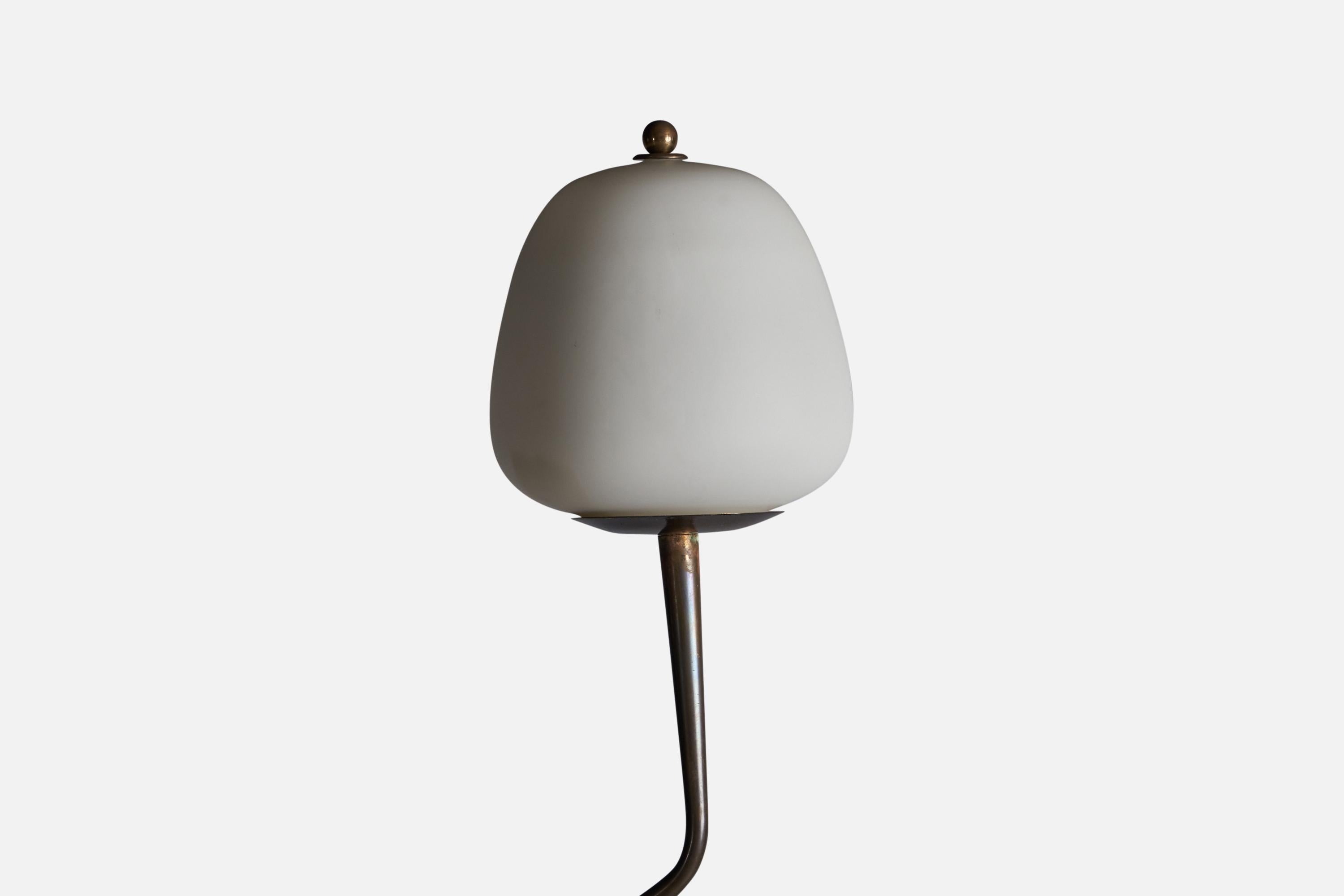 Mid-Century Modern Italian Designer, Floor Lamp, Brass, Glass, Italy, 1950s For Sale