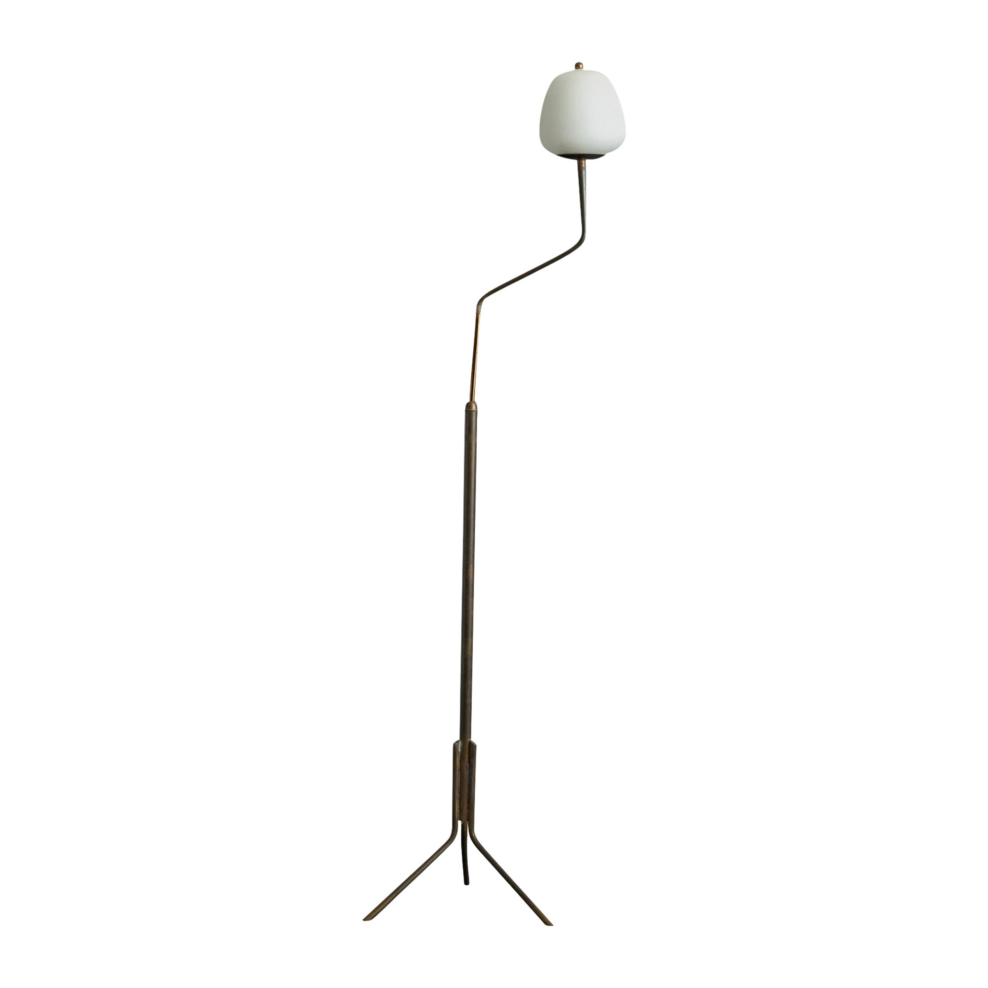 Italian Designer, Floor Lamp, Brass, Glass, Italy, 1950s