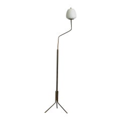 Lampada da terra di design italiano, ottone, vetro, Italia, anni '1950