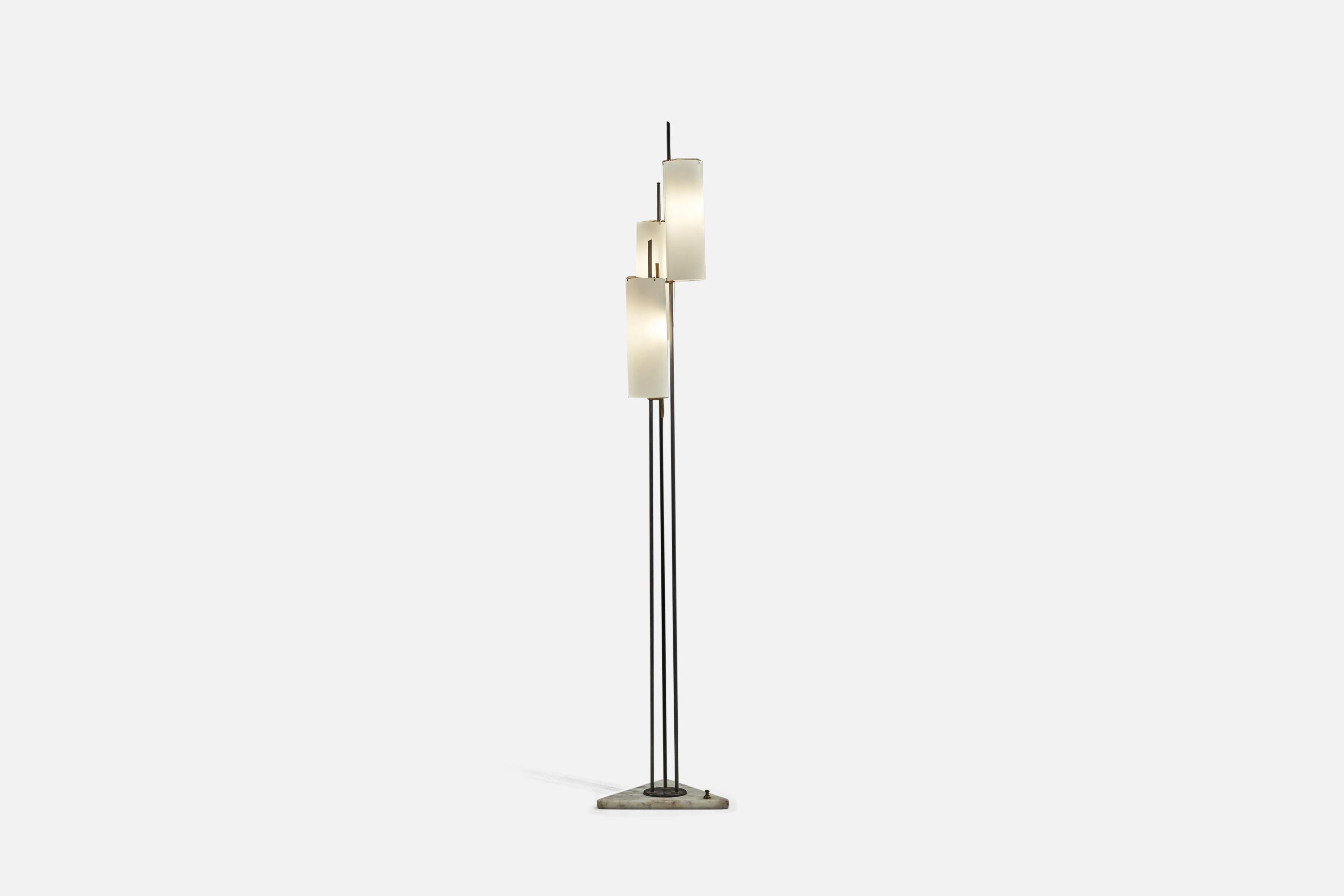 Mid-20th Century Italian Designer, Floor Lamp, Brass, Glass, Metal, Marble, Italy, 1950s