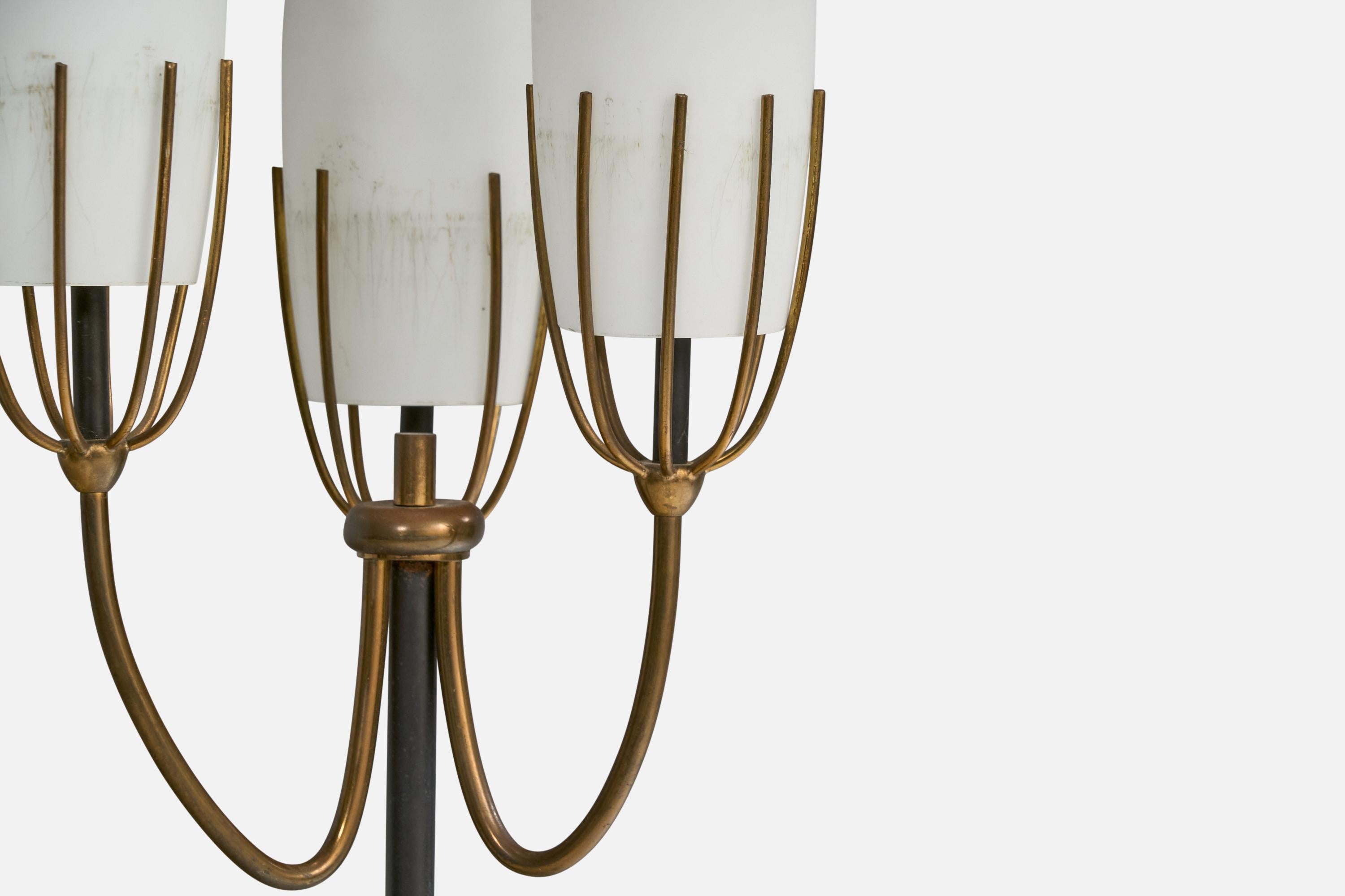 Mid-20th Century Italian Designer, Floor Lamp, Brass, Iron, Metal, Glass, Italy, 1950s For Sale