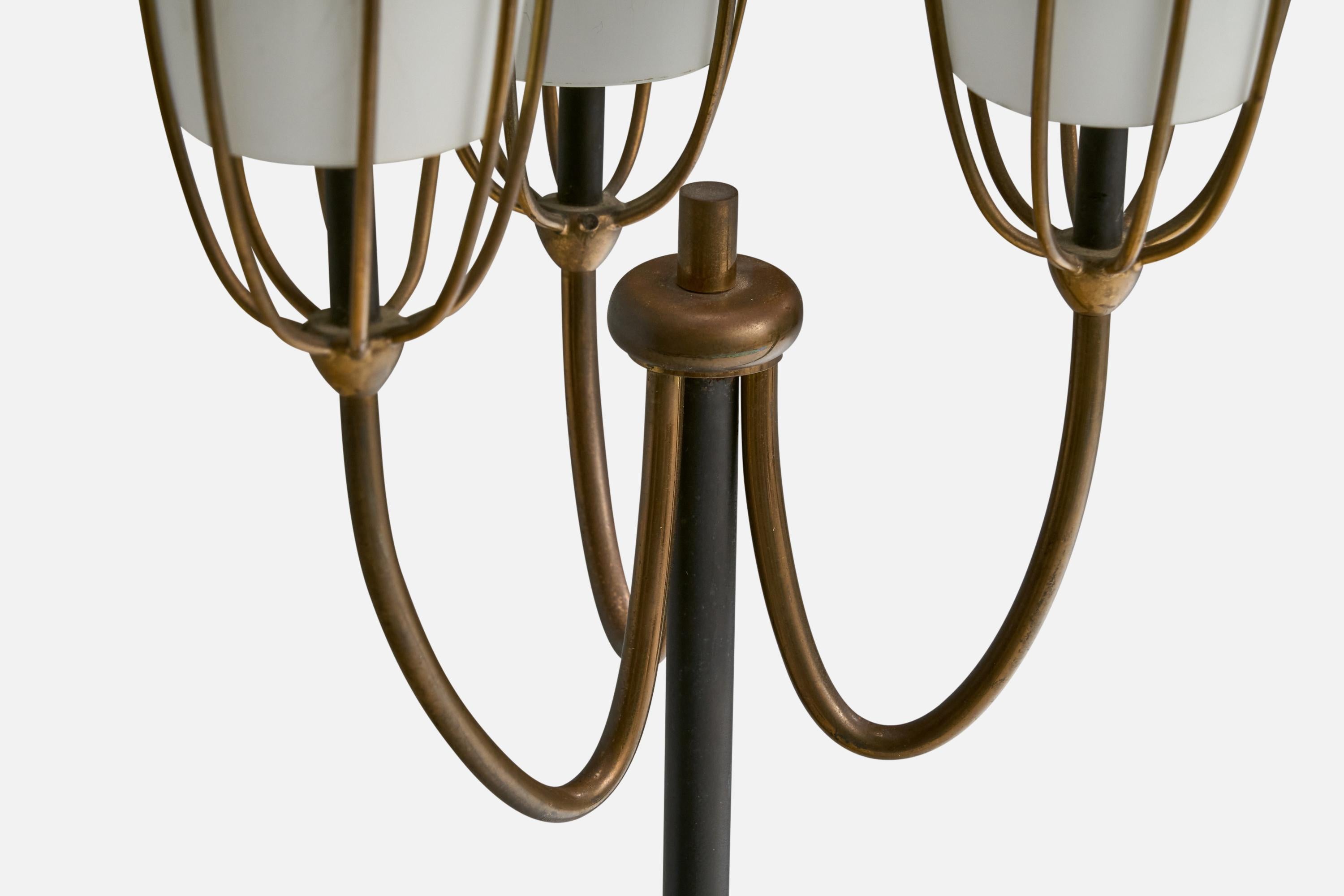 Italian Designer, Floor Lamp, Brass, Iron, Metal, Glass, Italy, 1950s For Sale 1