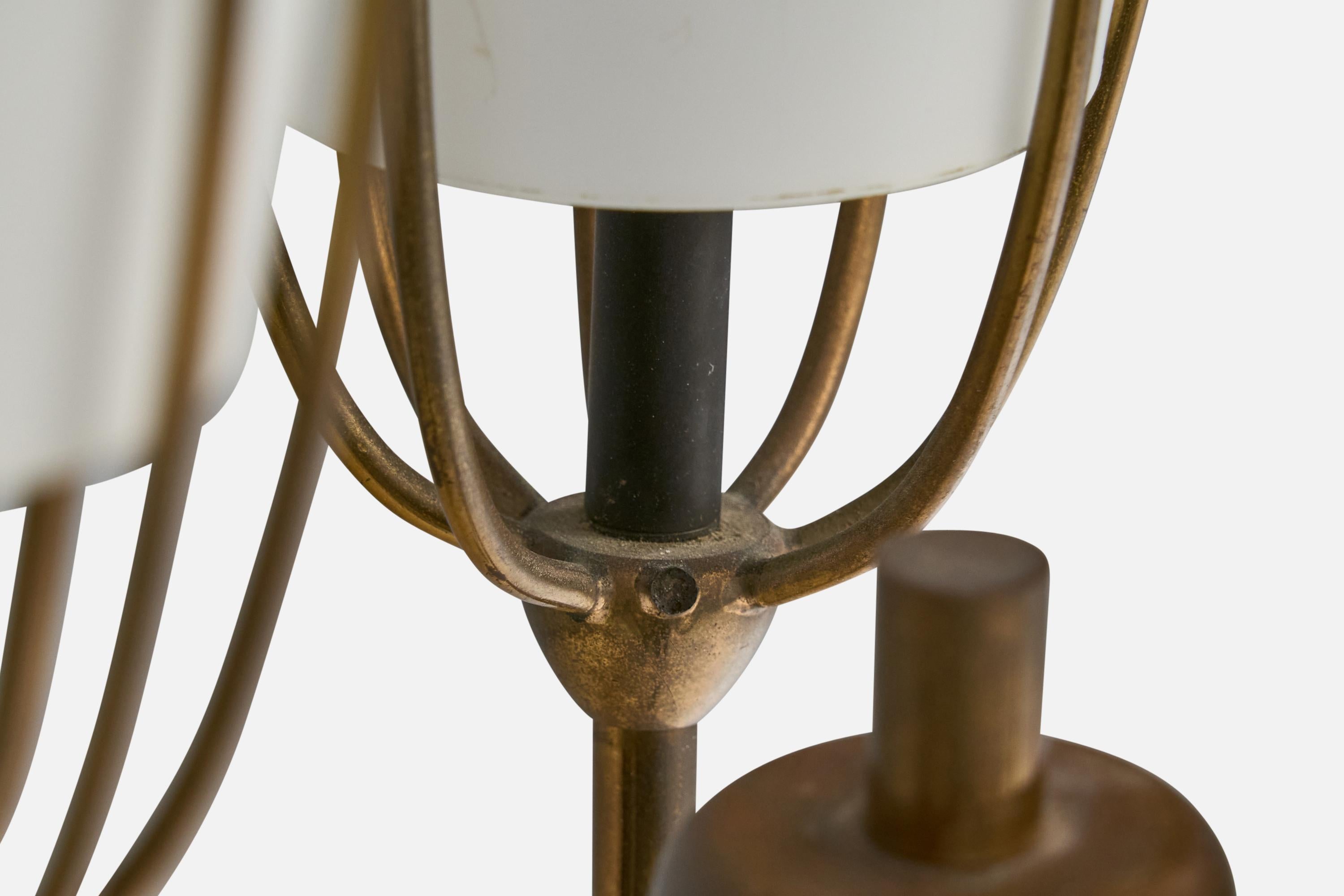 Italian Designer, Floor Lamp, Brass, Iron, Metal, Glass, Italy, 1950s For Sale 5