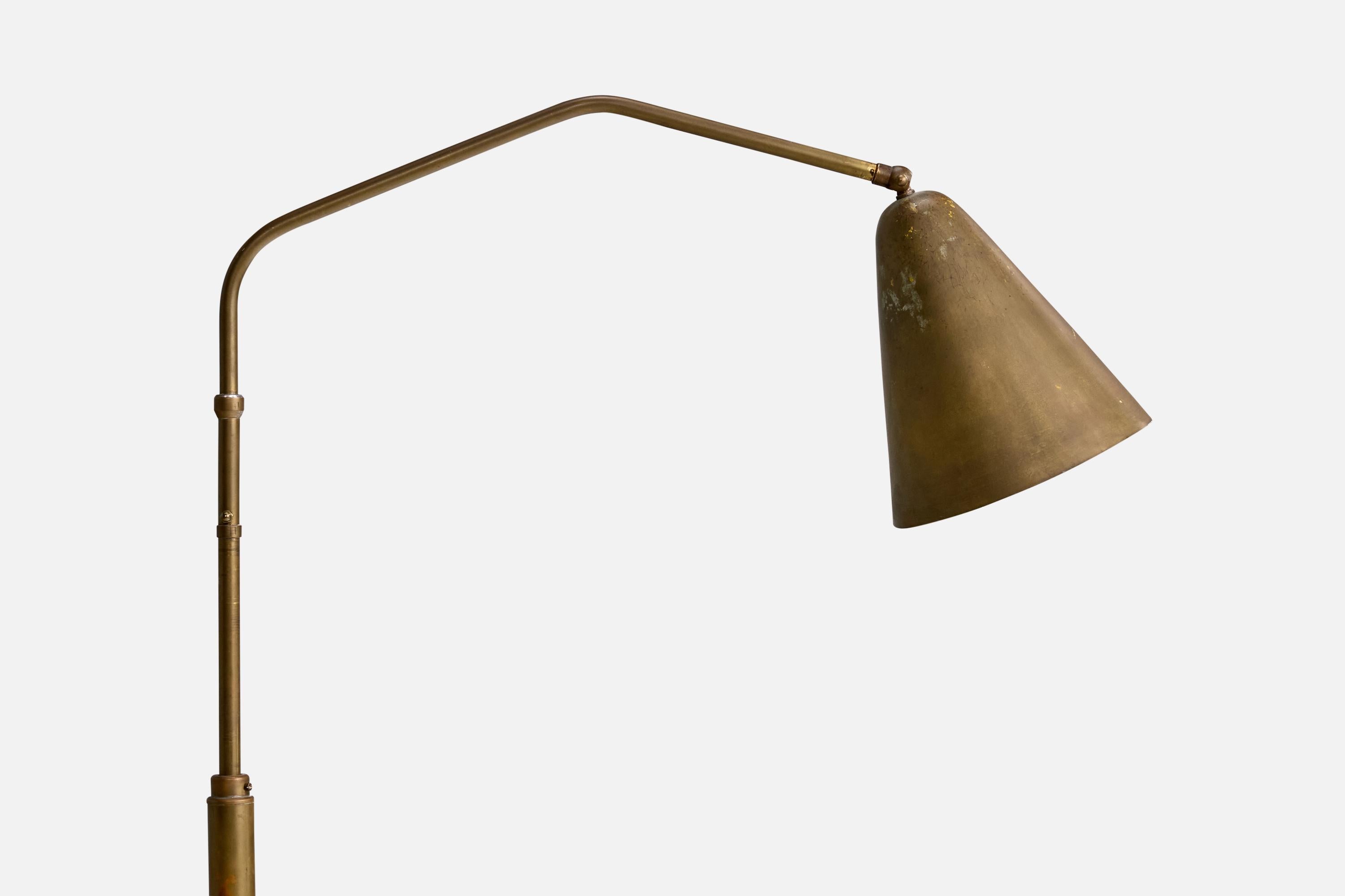 Mid-Century Modern Italian Designer, Floor Lamp, Brass, Italy, 1950s For Sale