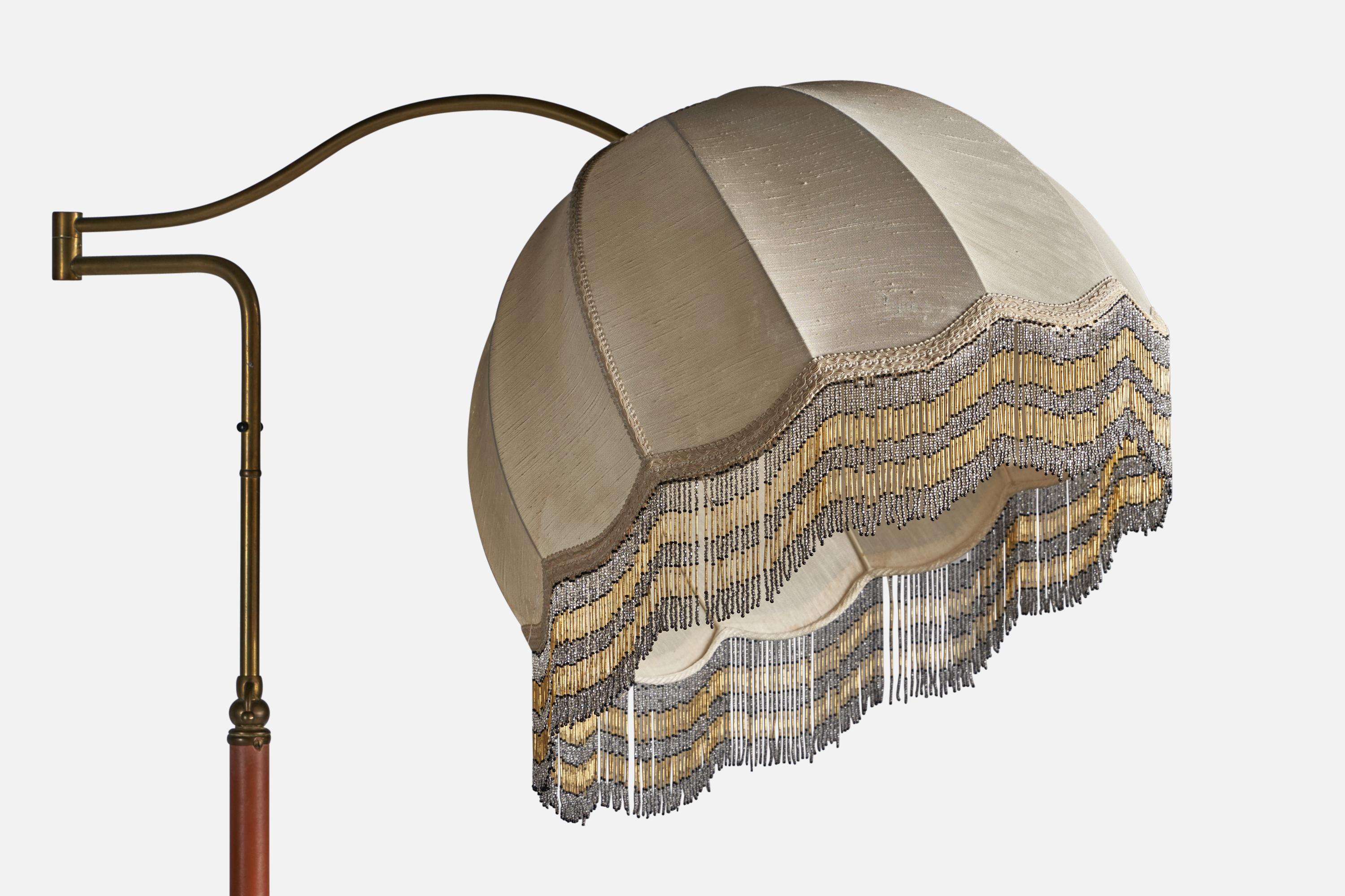 Mid-20th Century Italian Designer, Floor Lamp, Brass, Leather, Fabric, Italy, 1930s For Sale