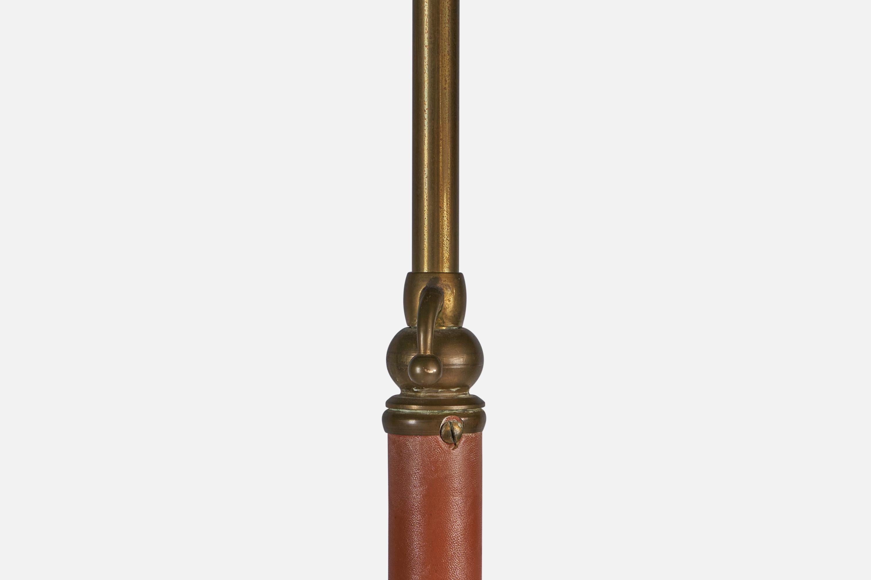 Italian Designer, Floor Lamp, Brass, Leather, Fabric, Italy, 1930s For Sale 2