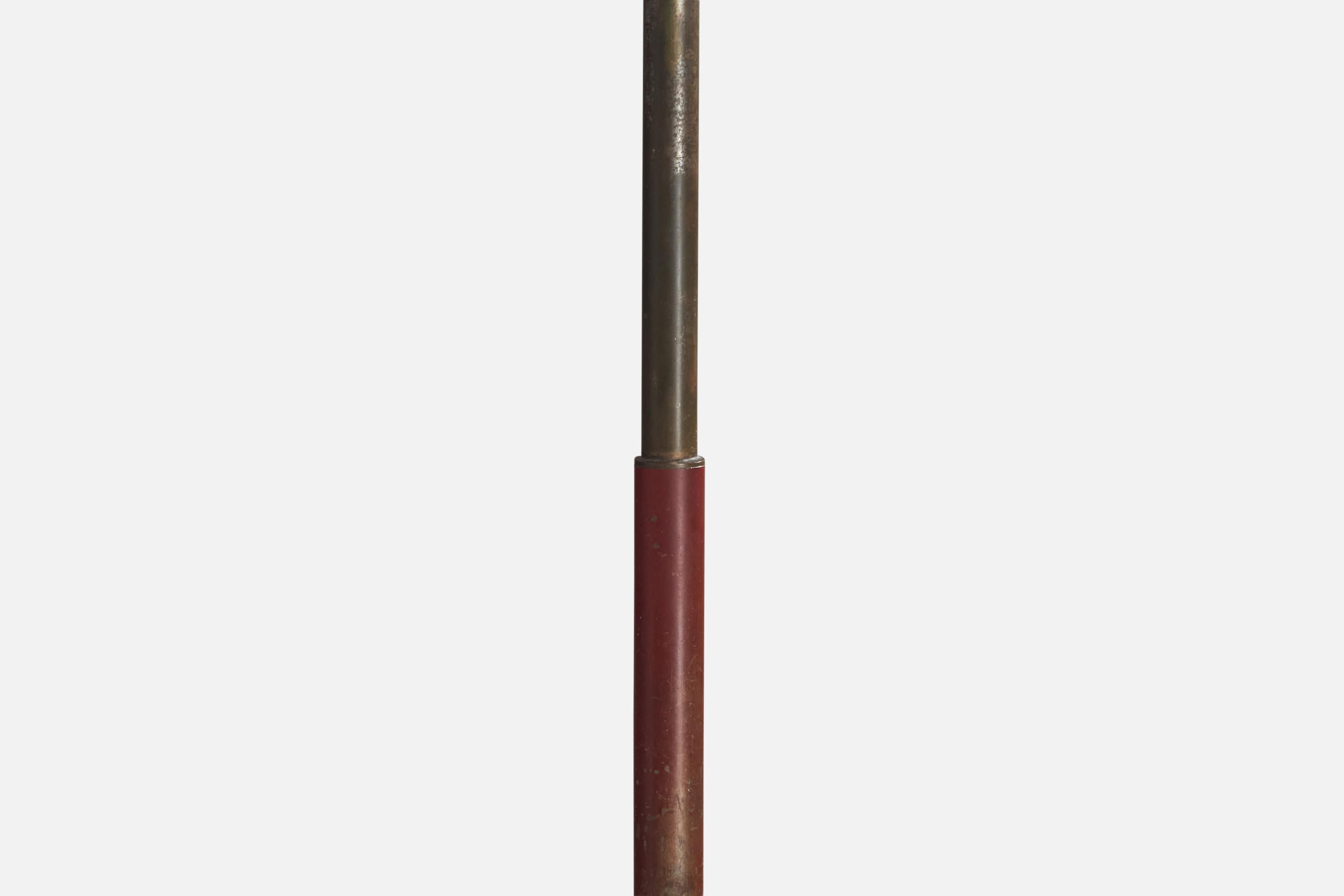 Designer italien, lampadaire, laiton, similicuir, rotin, Italie, années 1940 en vente 1