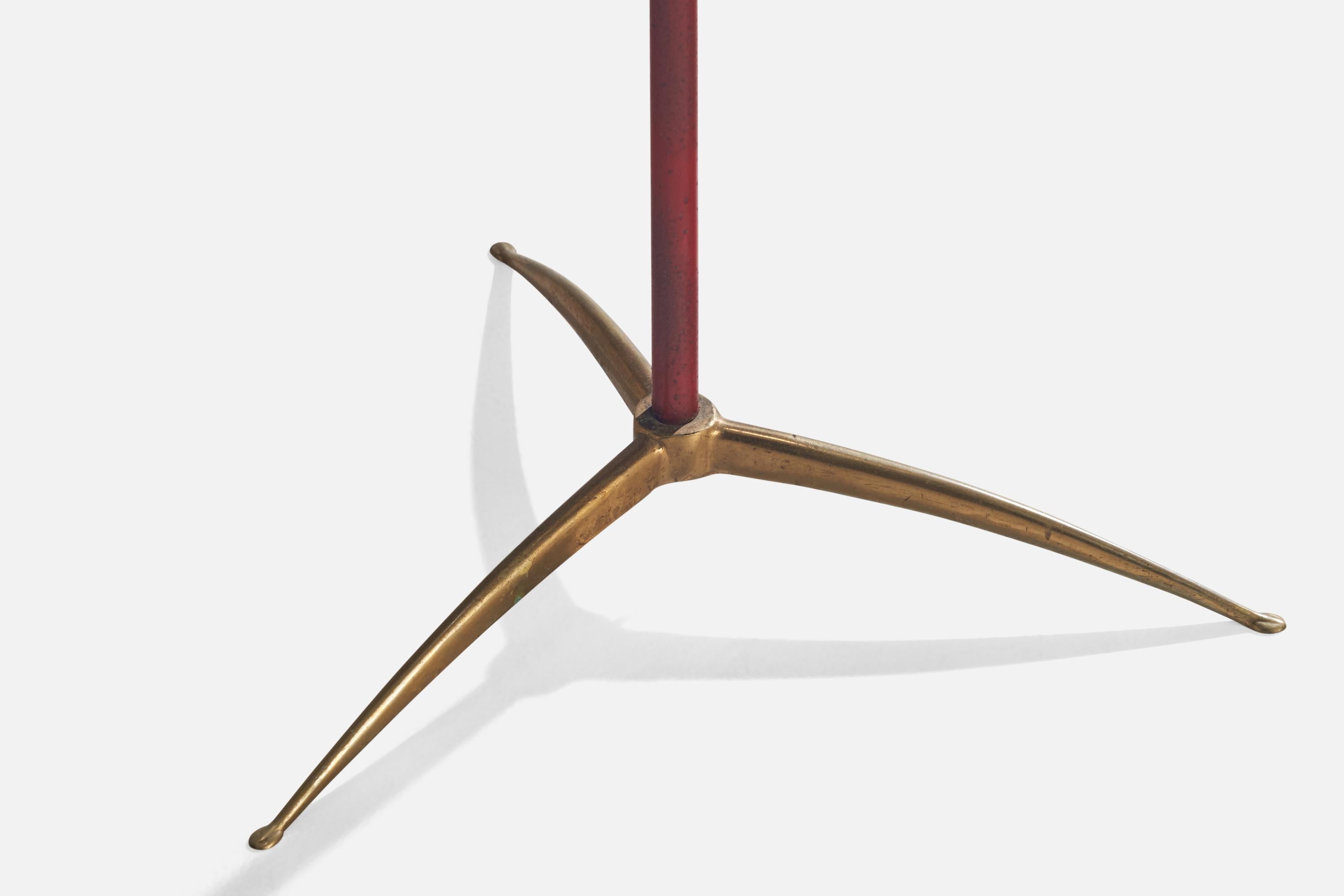 Designer italien, lampadaire, laiton, similicuir, rotin, Italie, années 1940 en vente 3