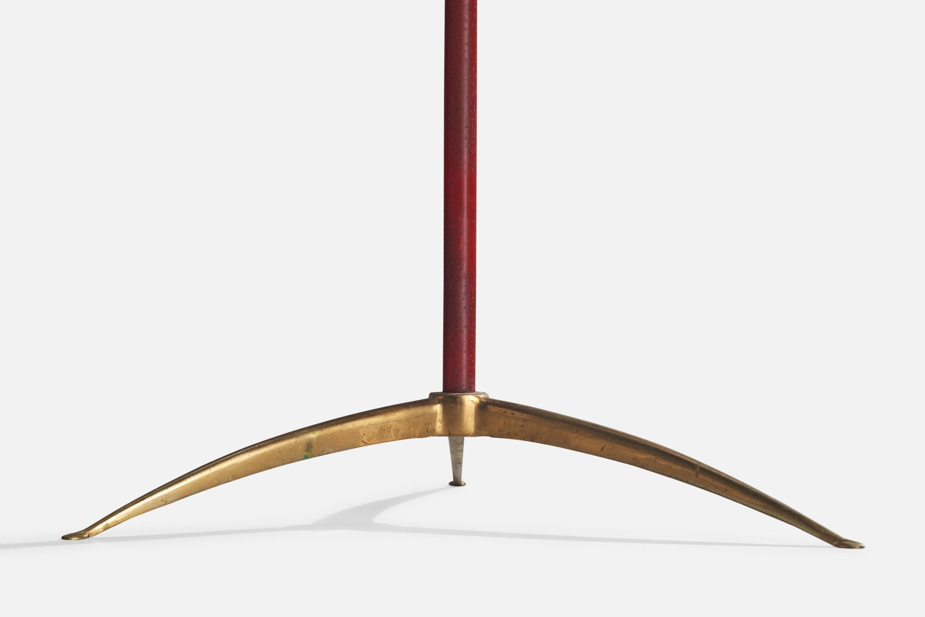 Designer italien, lampadaire, laiton, similicuir, rotin, Italie, années 1940 en vente 4