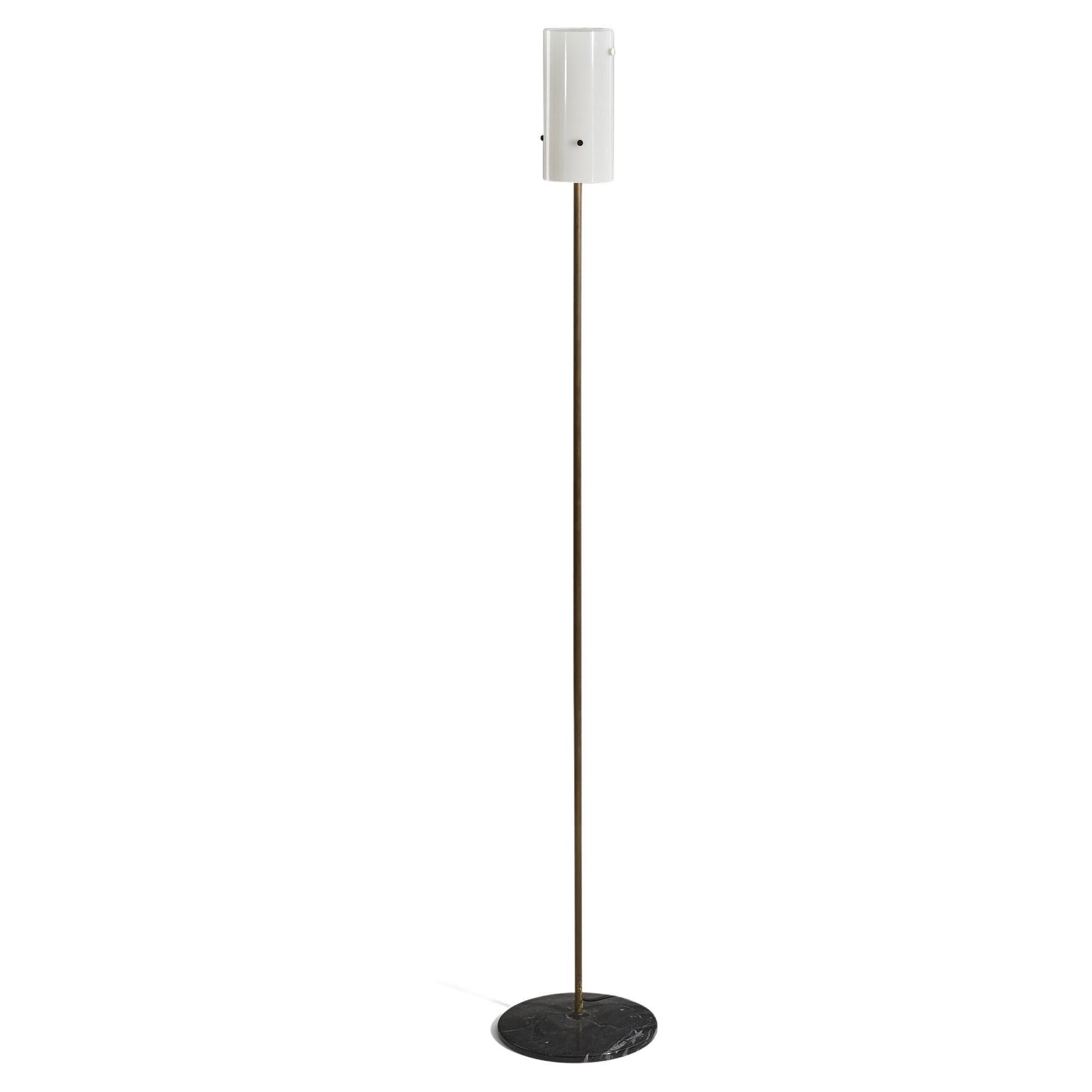 Italian Designer, Floor Lamp, Brass, Marble, Acrylic, Italy, 1950s For Sale