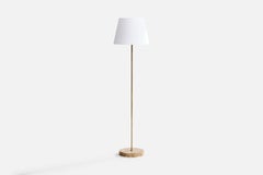 Italian Designer, Floor Lamp, Brass, Marble, Fabric, Italy, 1950s