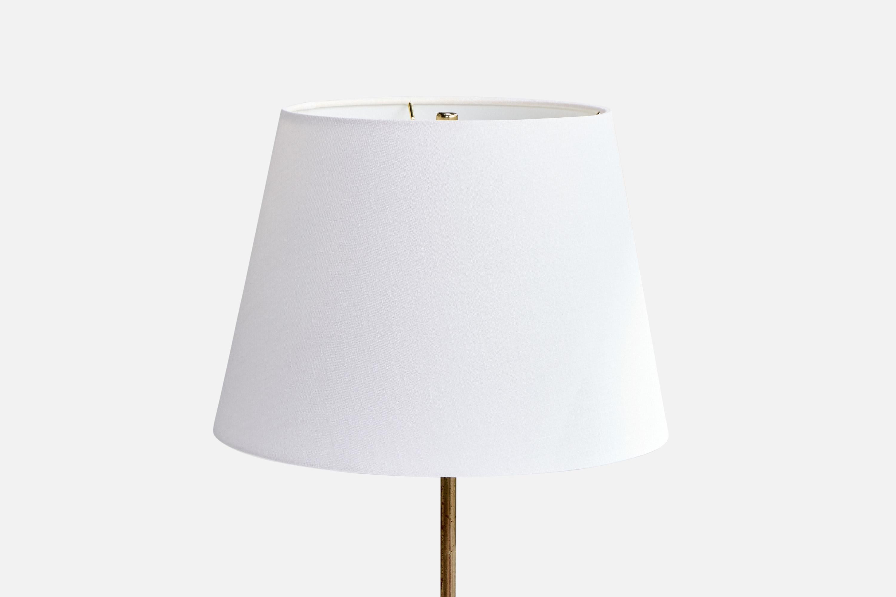 Mid-Century Modern Lampadaire de designer italien, laiton, marbre, tissu, Italie, années 1950 en vente