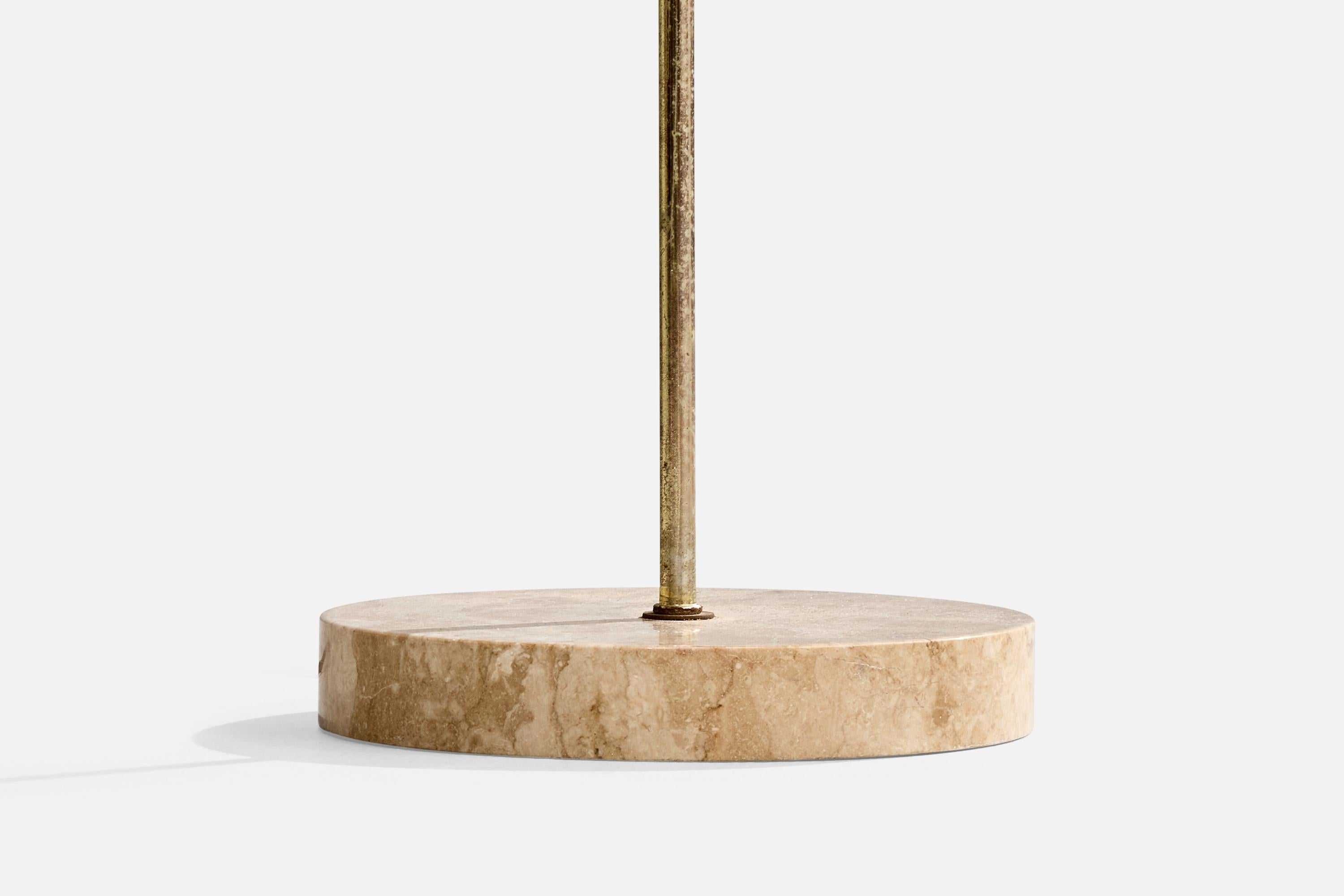 Laiton Lampadaire de designer italien, laiton, marbre, tissu, Italie, années 1950 en vente