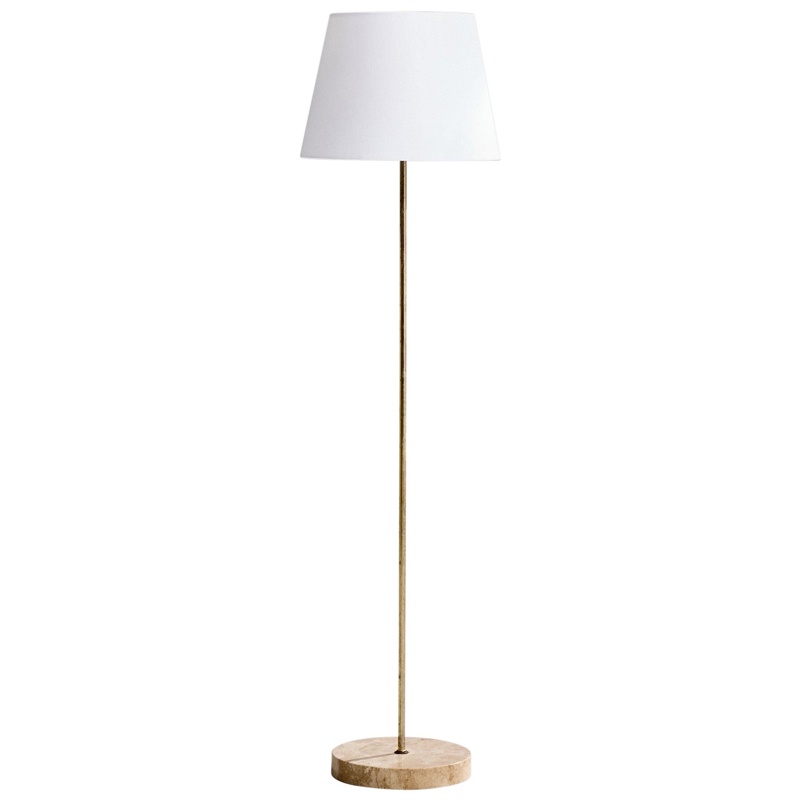Italian Designer, Floor Lamp, Brass, Marble, Fabric, Italy, 1950s